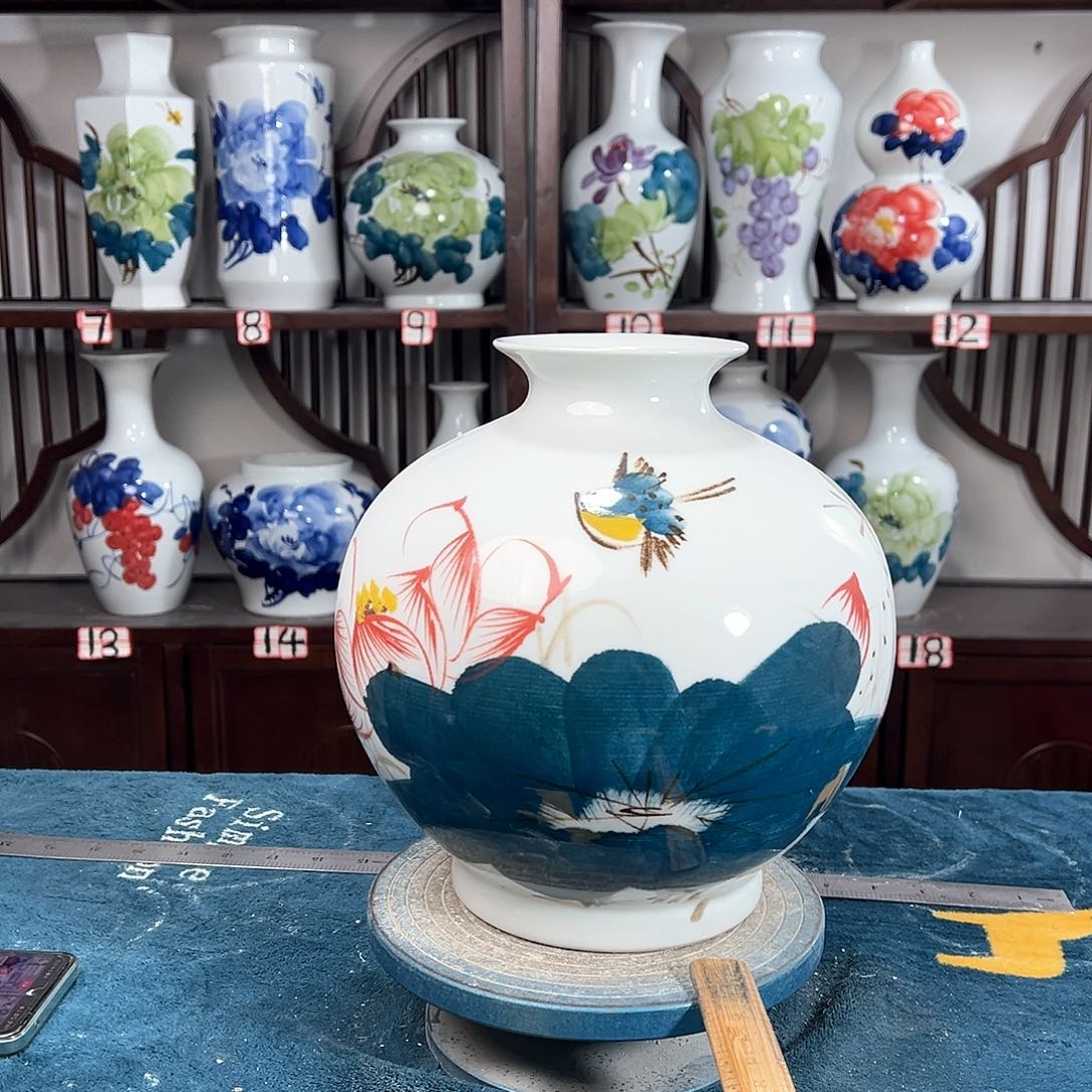 摆件景德镇陶瓷石荷鸟