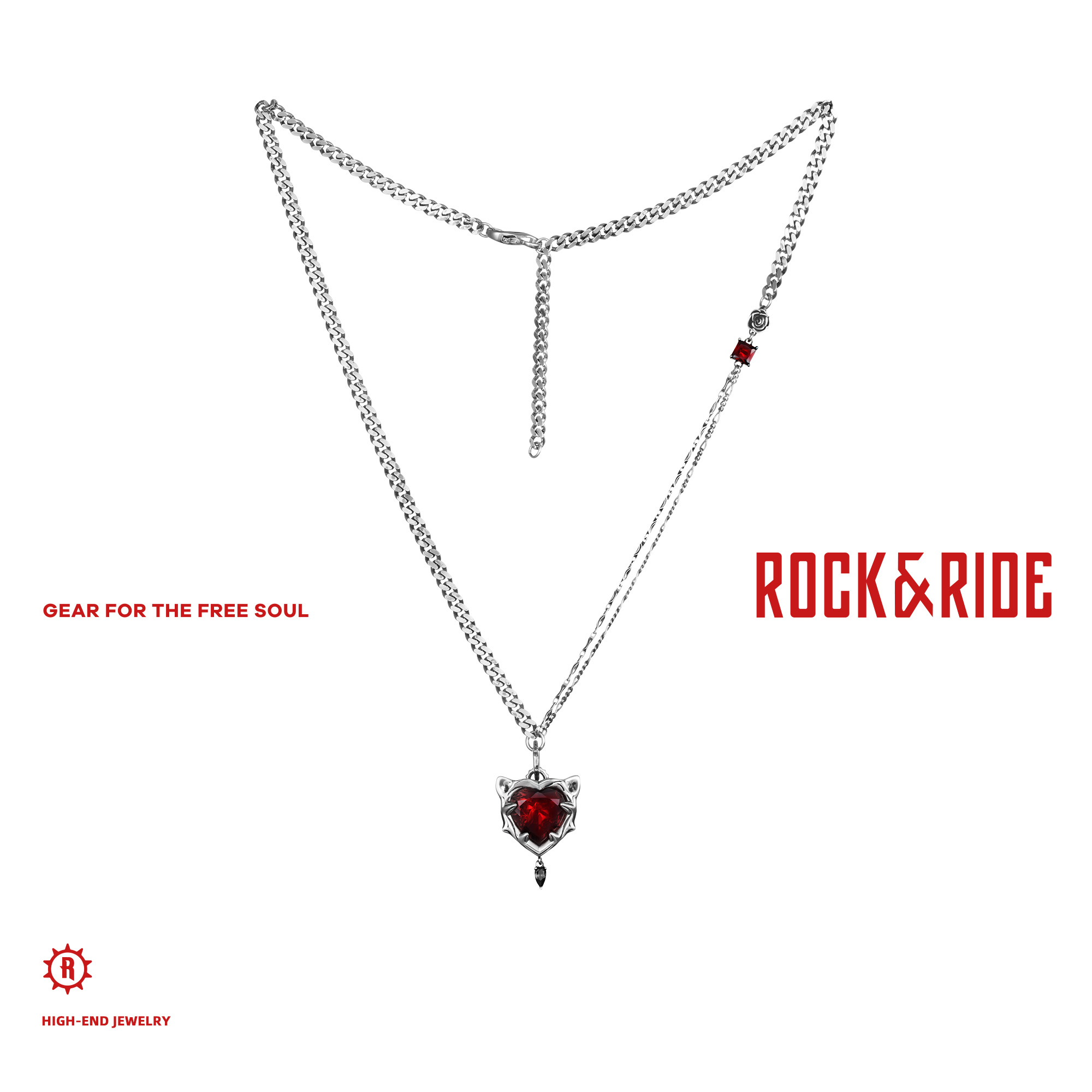 ROCK&RIDE 吊坠925银合成锆石 复古恶魔之心项链送女友项链男款