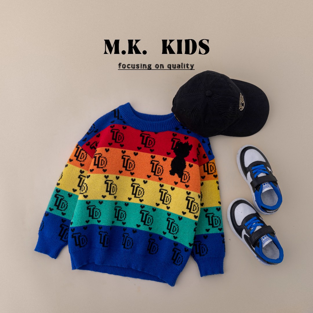 【彩虹糖】男女童冬款毛衣彩色时尚针织厚套头圆领毛衣DN0130