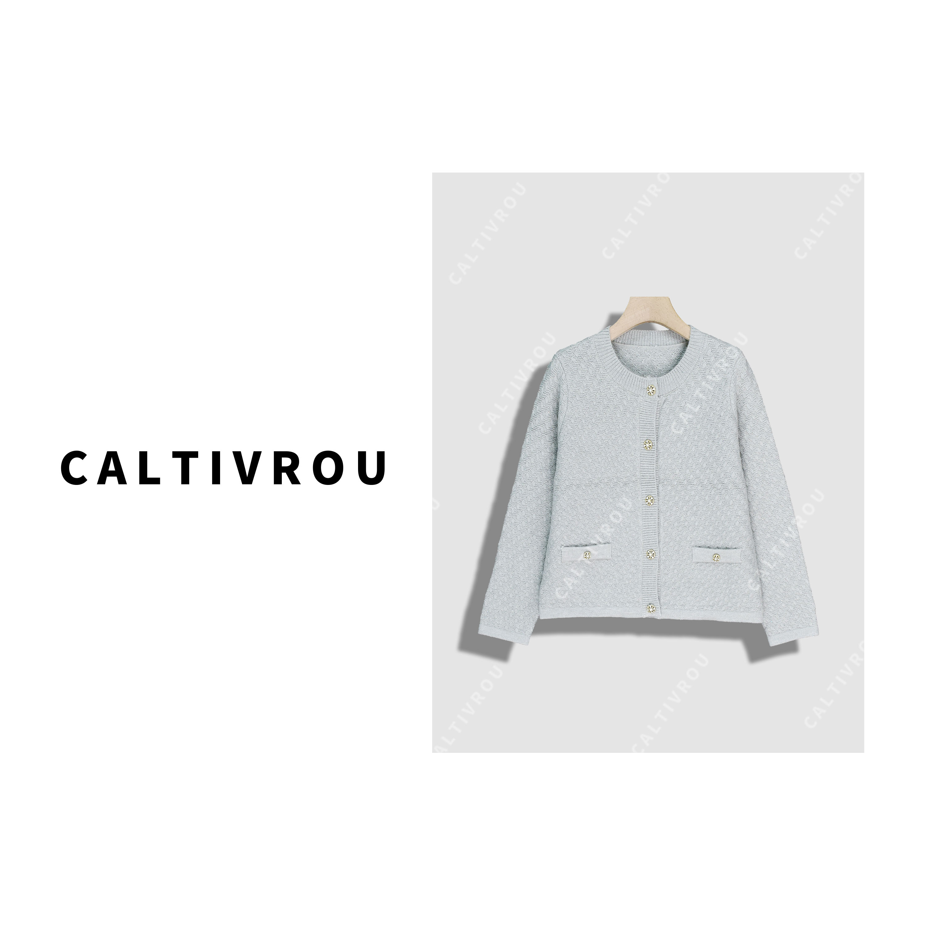 【蕊蕊】时髦圆领金扣宽松时尚针织衫-Y20204