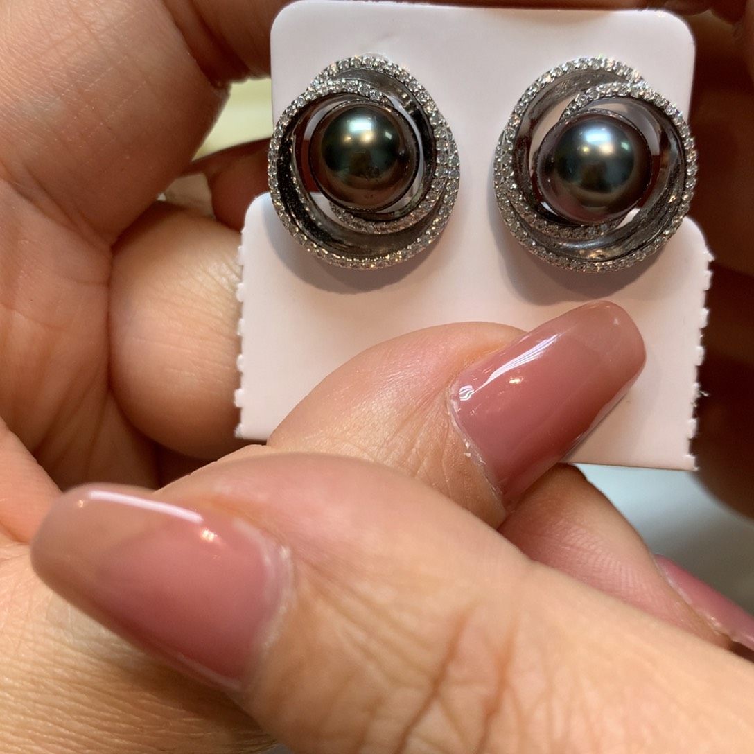 海水珍珠耳饰银S925镶嵌