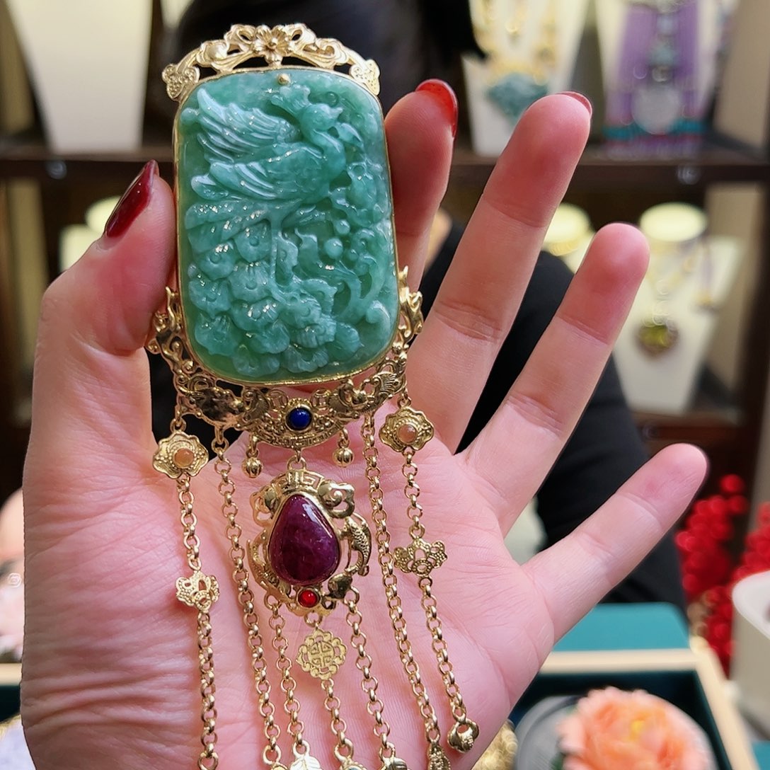 翡翠吊坠(不含链)银S925镶嵌吊坠