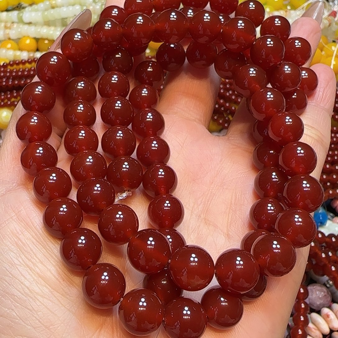 玛瑙/玉髓未镶嵌珠宝半成品10mm红玛瑙A货一条