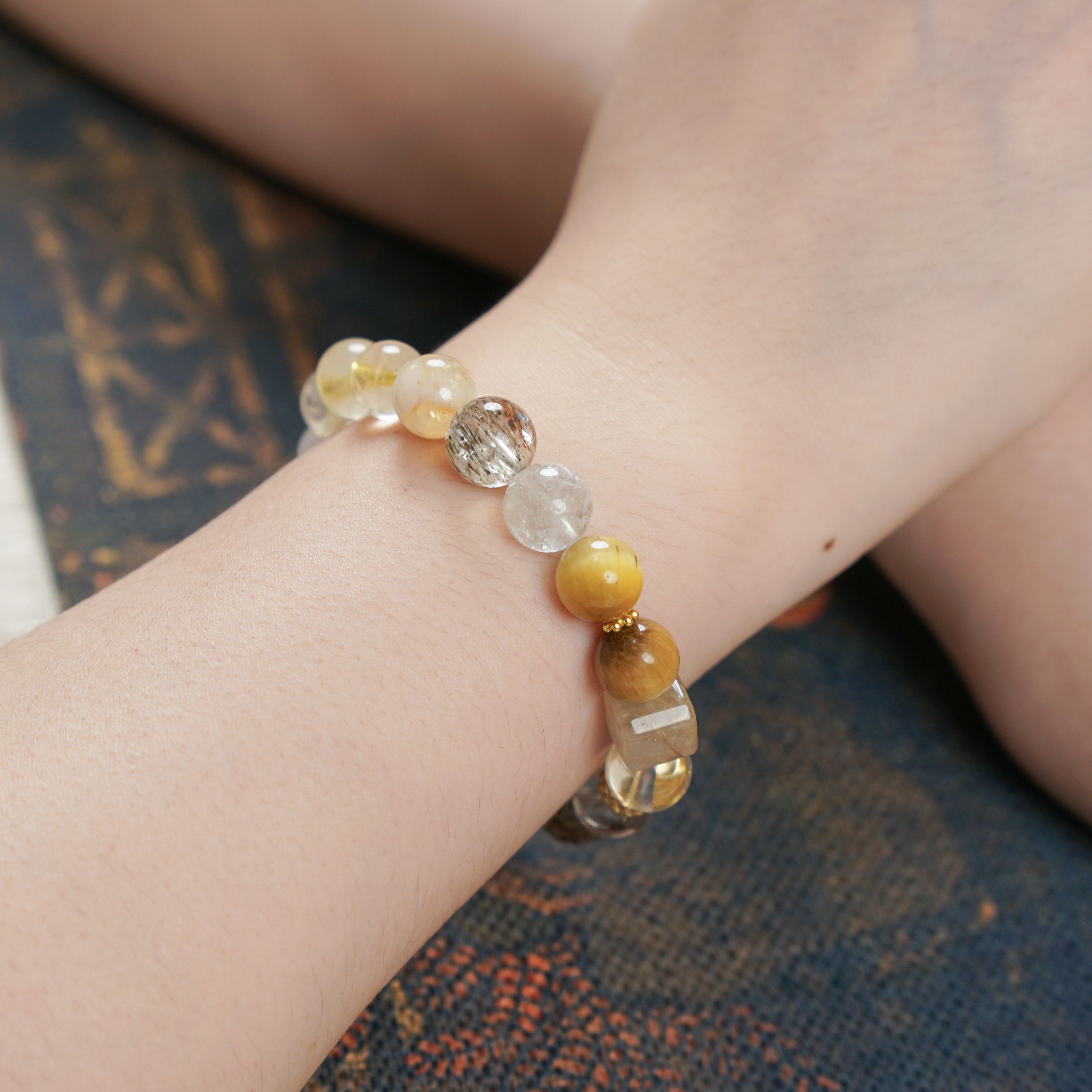 黄阿赛绿幽灵黑金超黄发晶金虎眼虎睛石多宝手串卡10mm