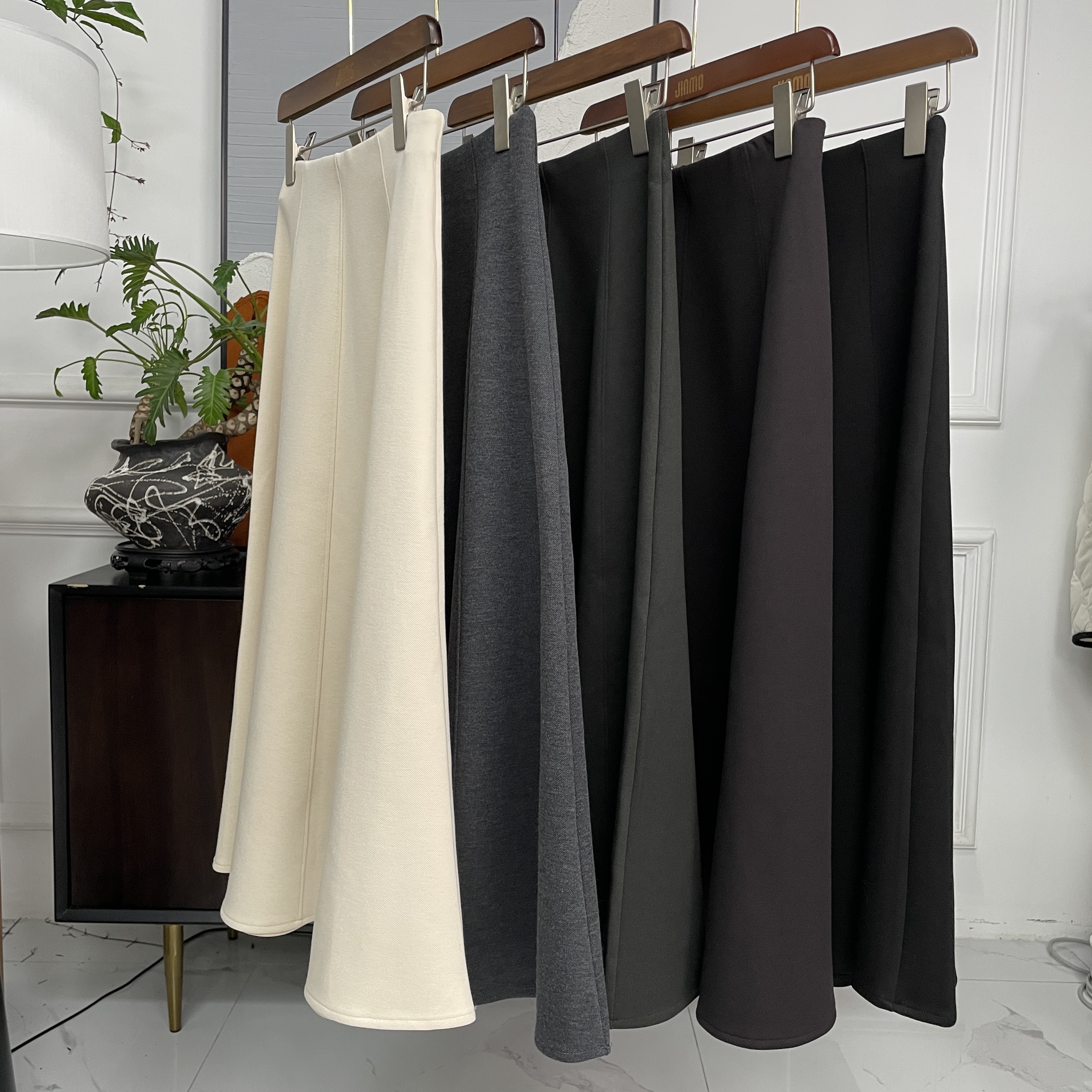 A字版大裙摆长裙中长裙高腰松紧带常规半身裙中长款