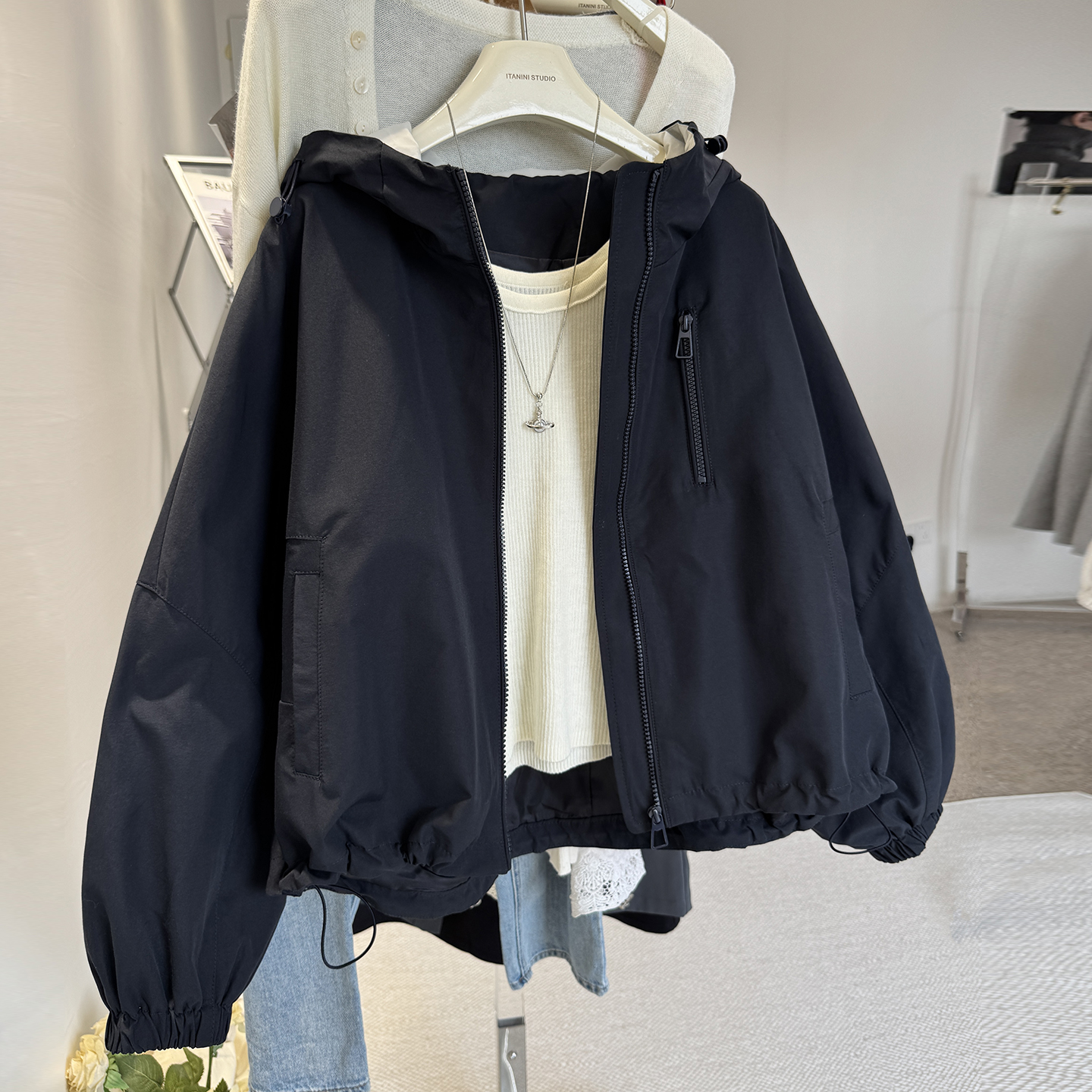 韩版连帽拼色冲锋衣外套女秋季2025新款小个子工装棒球服夹克上衣