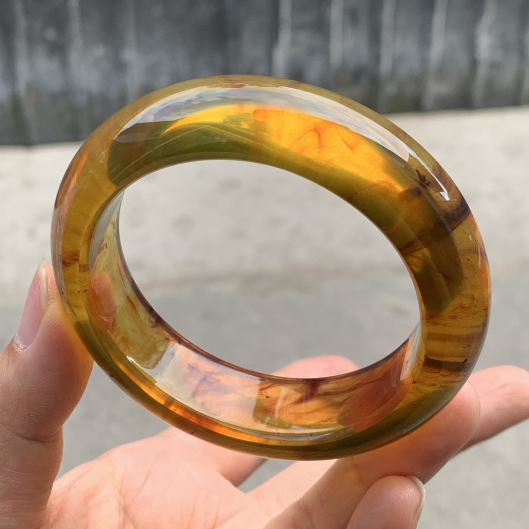 缅甸琥珀金棕手镯59