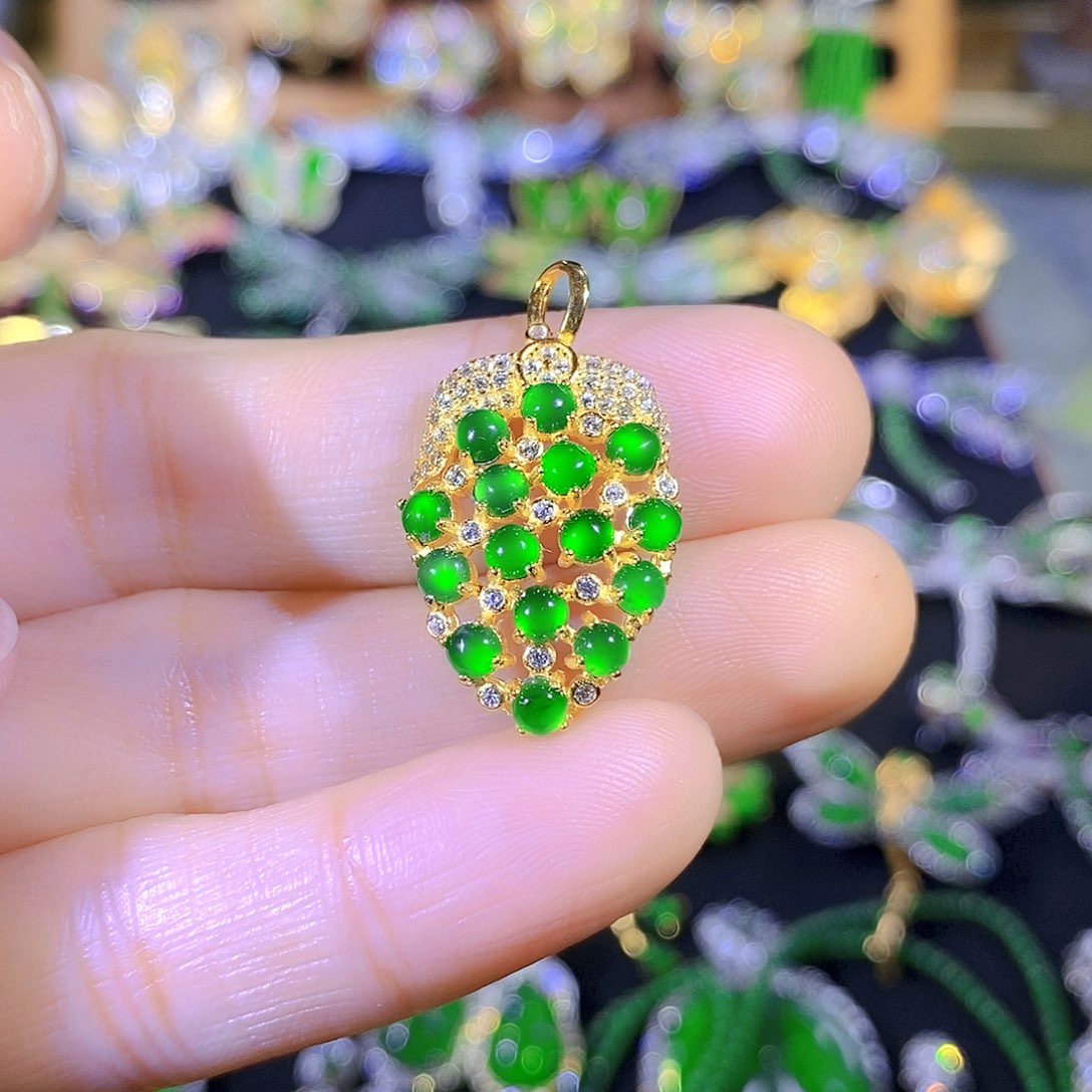 吊坠(不含链)银S925镶嵌翡翠