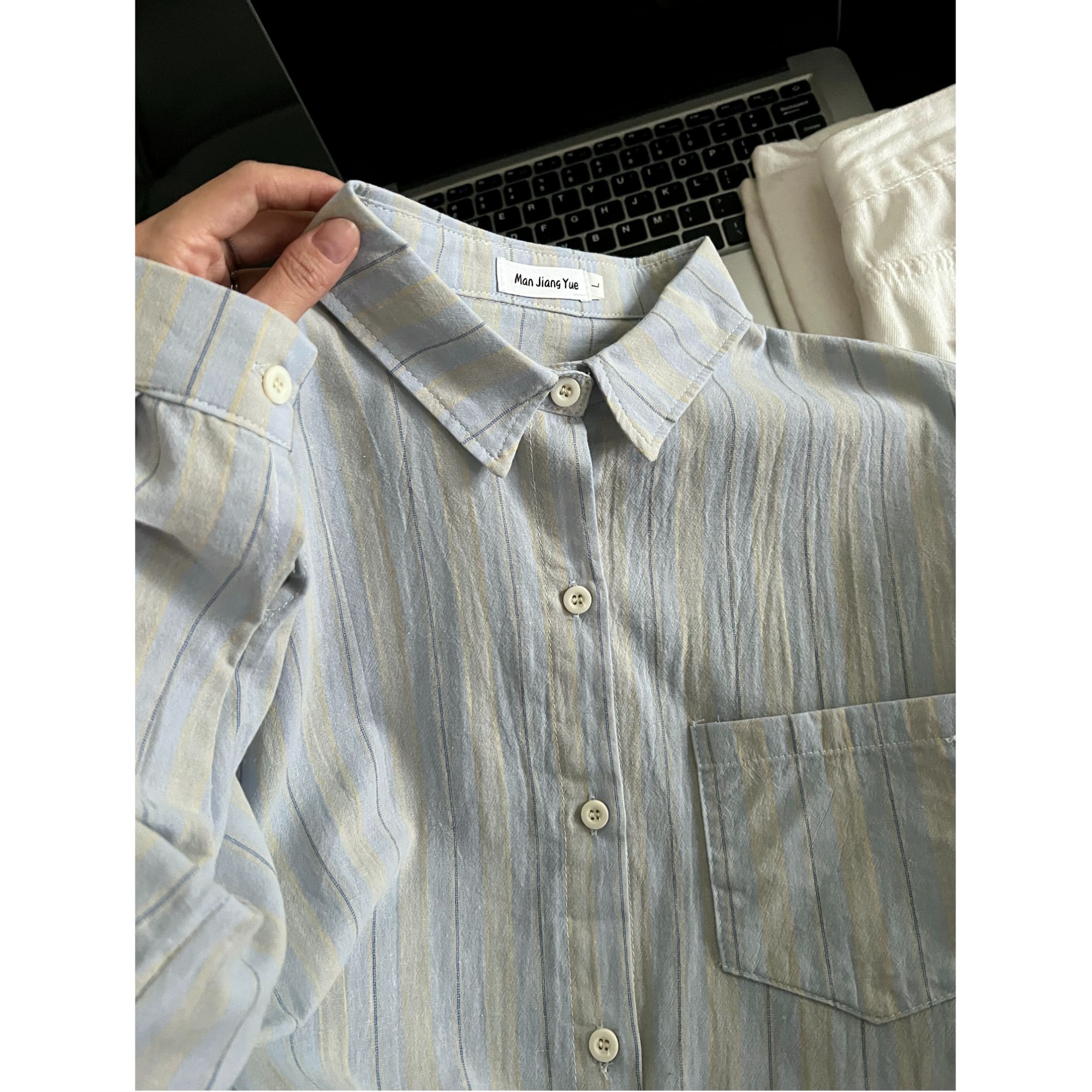 法式条纹长袖衬衫女2025新款宽松外搭衬衣外套休闲上衣时尚百搭