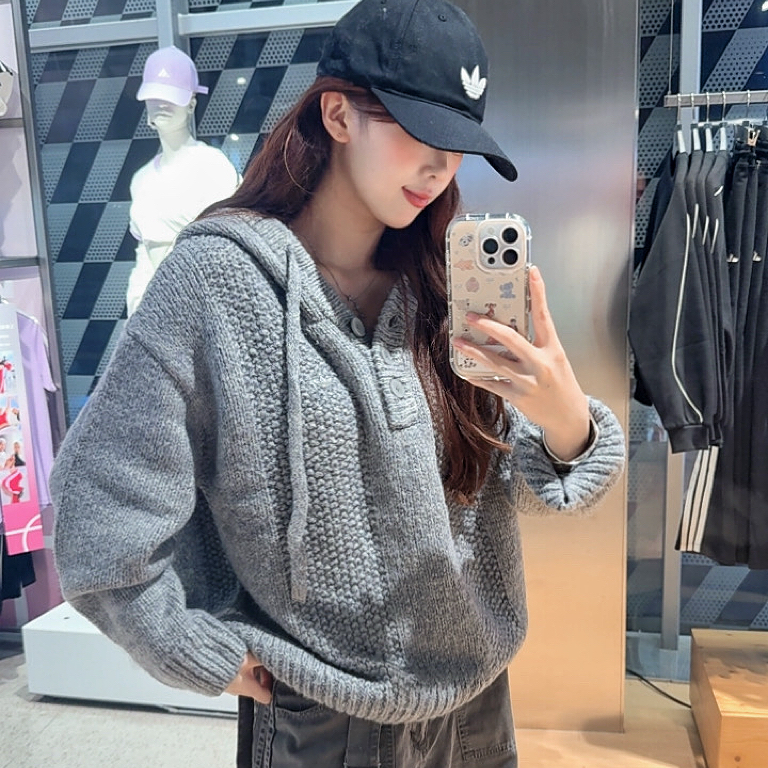 adidas/阿迪达斯新款厚款氛围感时尚宽松连帽套头针织衫KS5967
