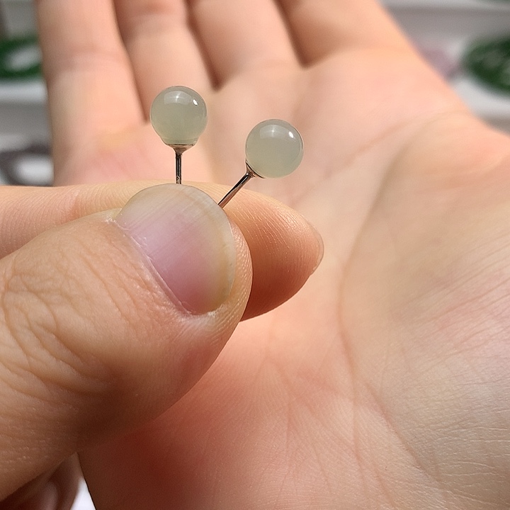 和田玉（青白玉）银S925镶嵌耳饰