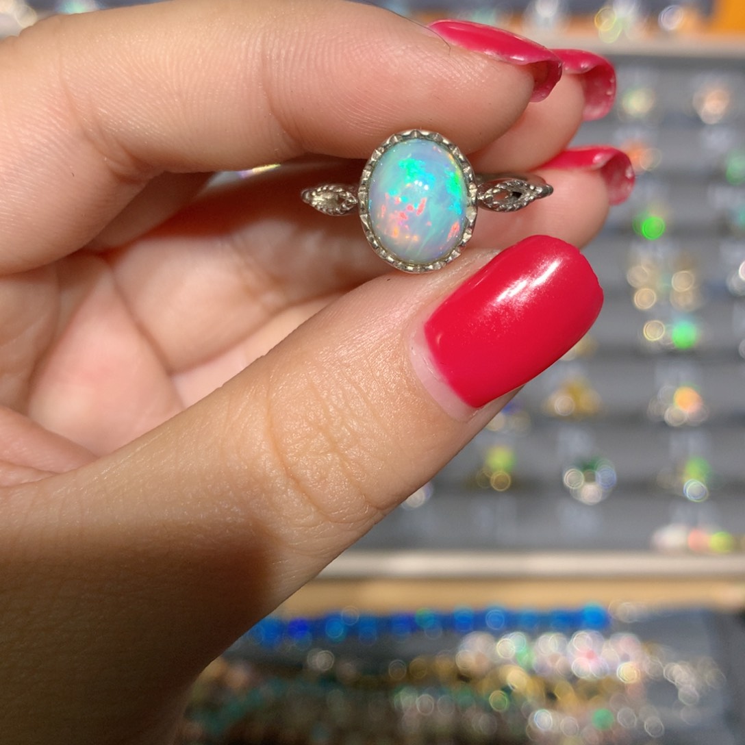 银S925镶嵌欧泊欧泊戒指l