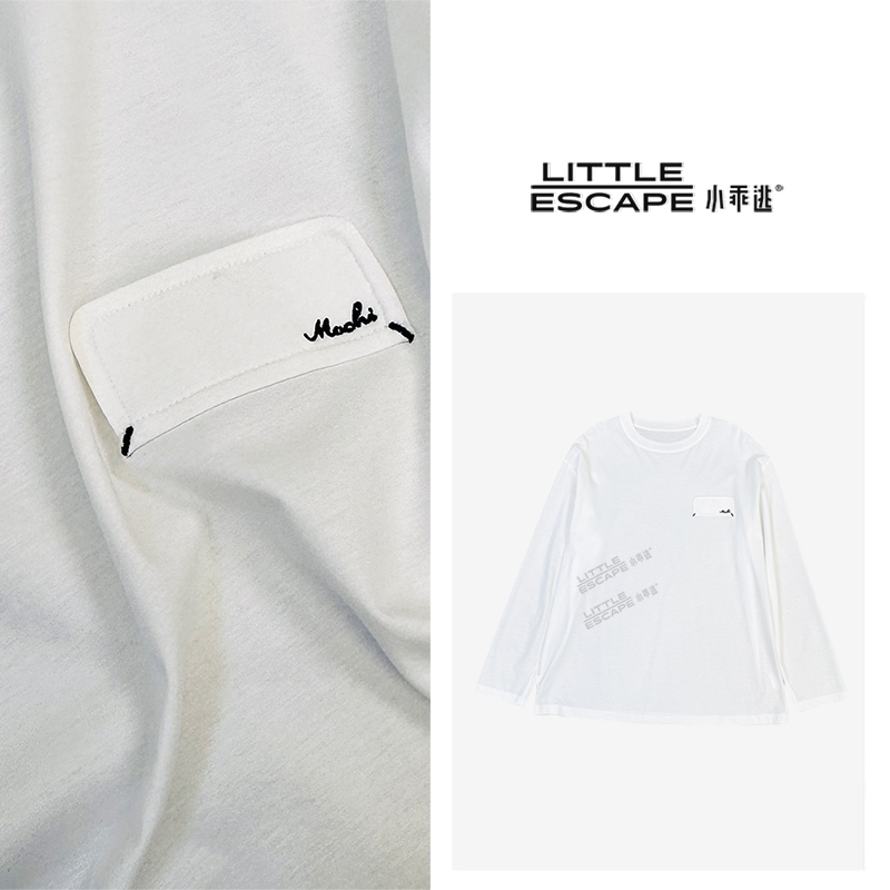 小乖逃X双色打底净色黑色白色T恤打底假口袋单口袋刺绣上衣K6118