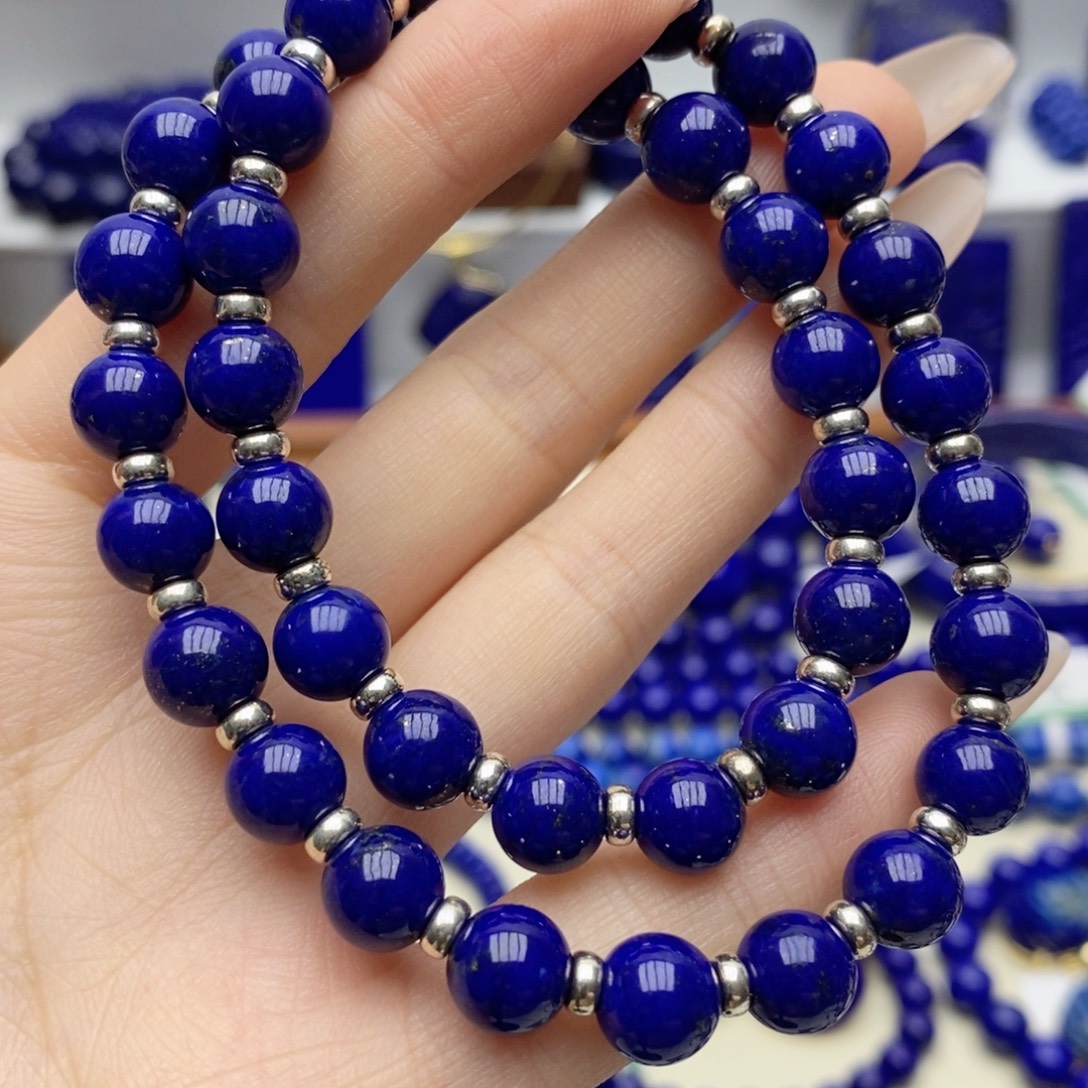 青金石银S925镶嵌手链8mm