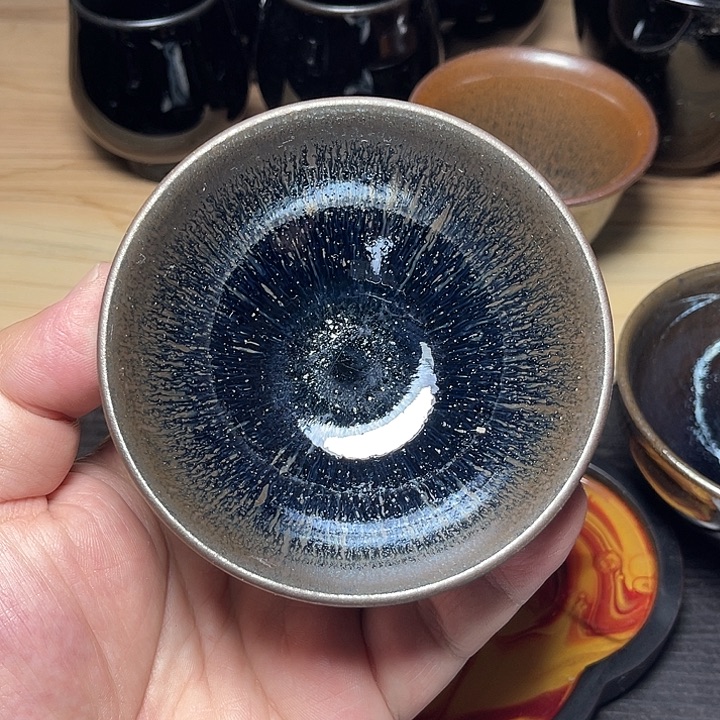 茶盏建窑建盏敛口银蓝毫