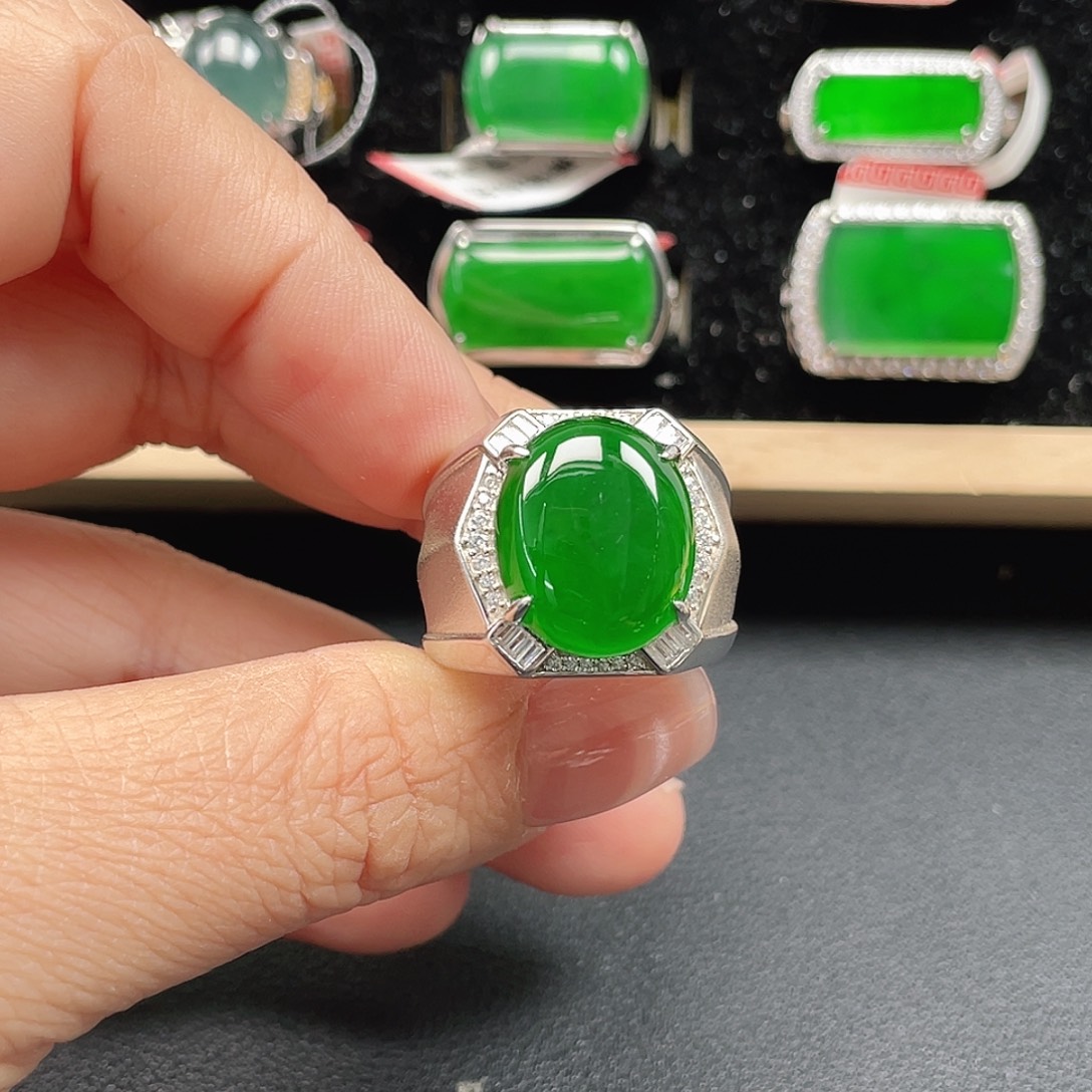 丰***锦翡翠银S925镶嵌戒指男戒没运费险3904