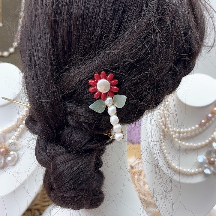 淡水珍珠发饰银S925镶嵌