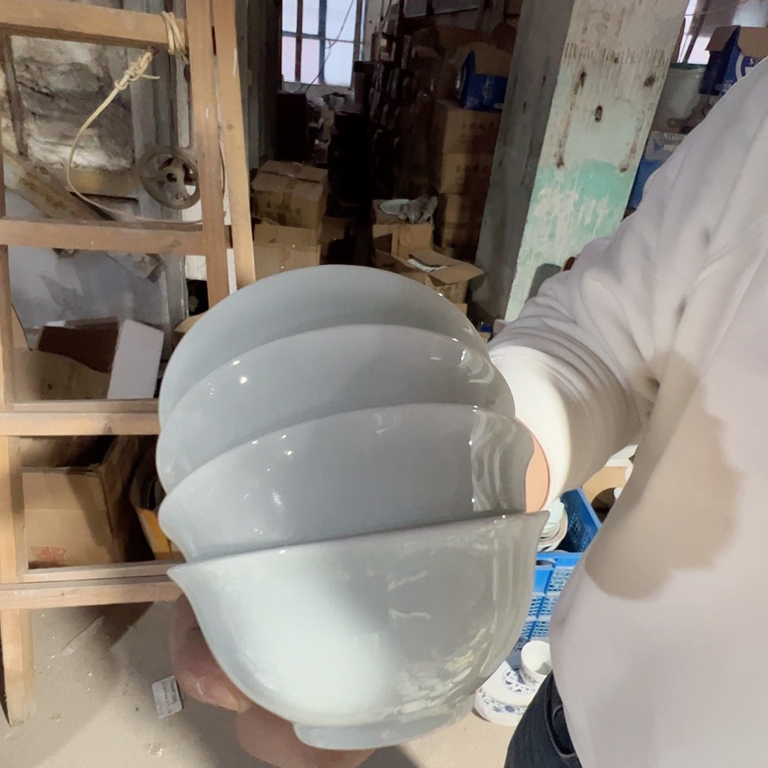 瓷景德镇高温陶瓷深影青3寸茶碗汤碗4个