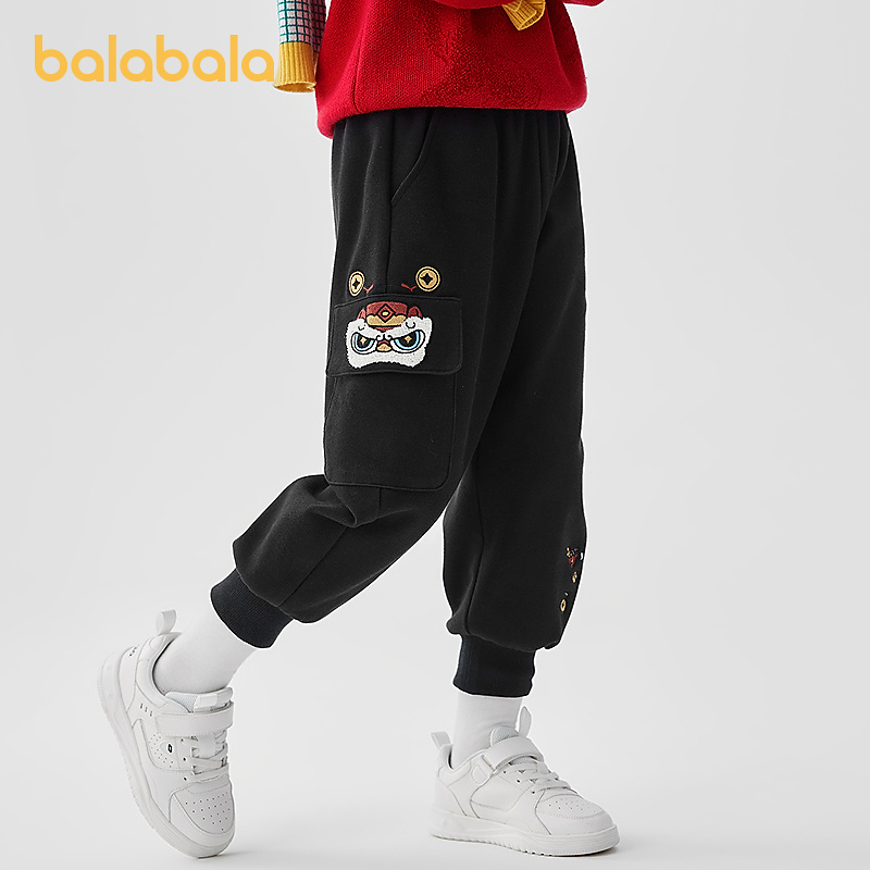 巴拉巴拉童装男童长裤舒适秋冬新款束脚裤绣花工装裤