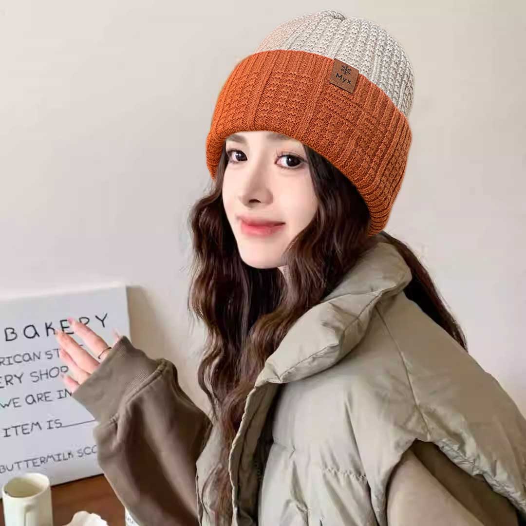 秋冬网红毛线男女韩版百搭素颜贴标保暖冷帽双面戴针织帽一帽四戴