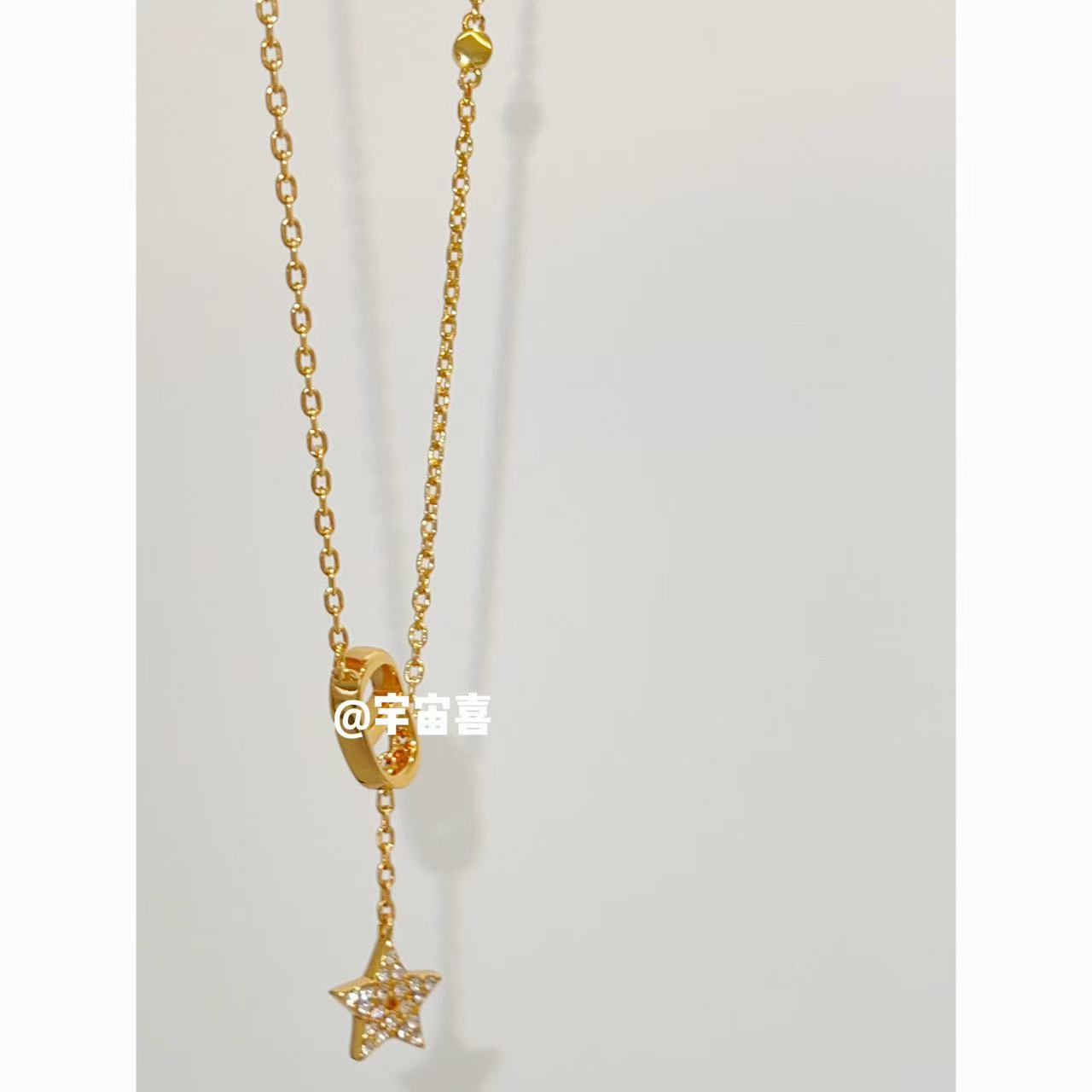 铜合金锆石项链 H2-085【抽拉v字五角星白锆猪鼻子细链项链叠搭】