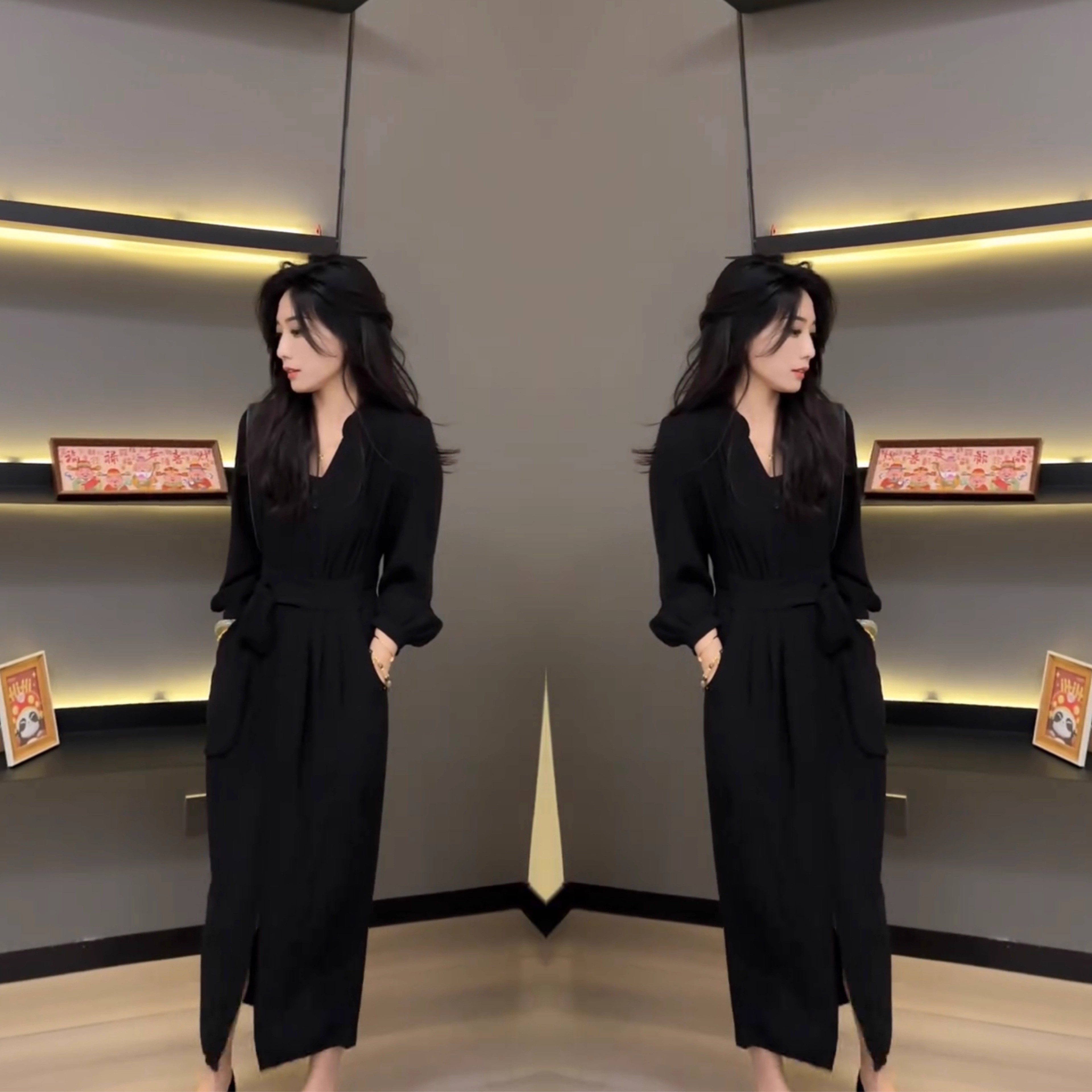 大码女装优雅时髦连衣裙胖mm轻熟开叉一步裙显气质长款过膝长裙子