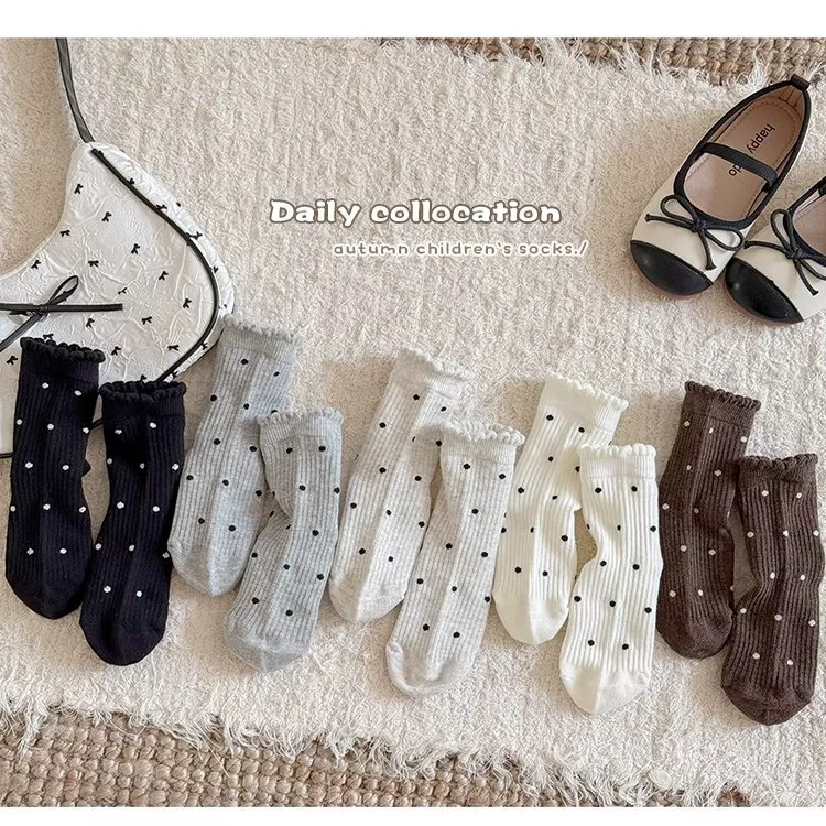【秋季上新】女童袜子秋季棉袜儿童韩版简约蝴蝶结花边爱心袜中筒袜