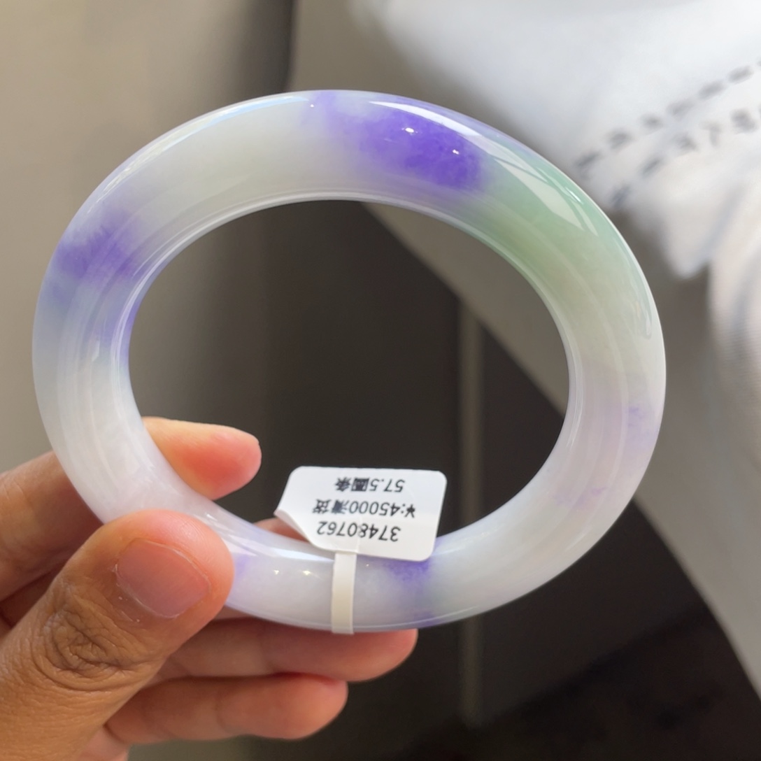 翡翠手镯未镶嵌回流/白底紫飘花圆条（强推）