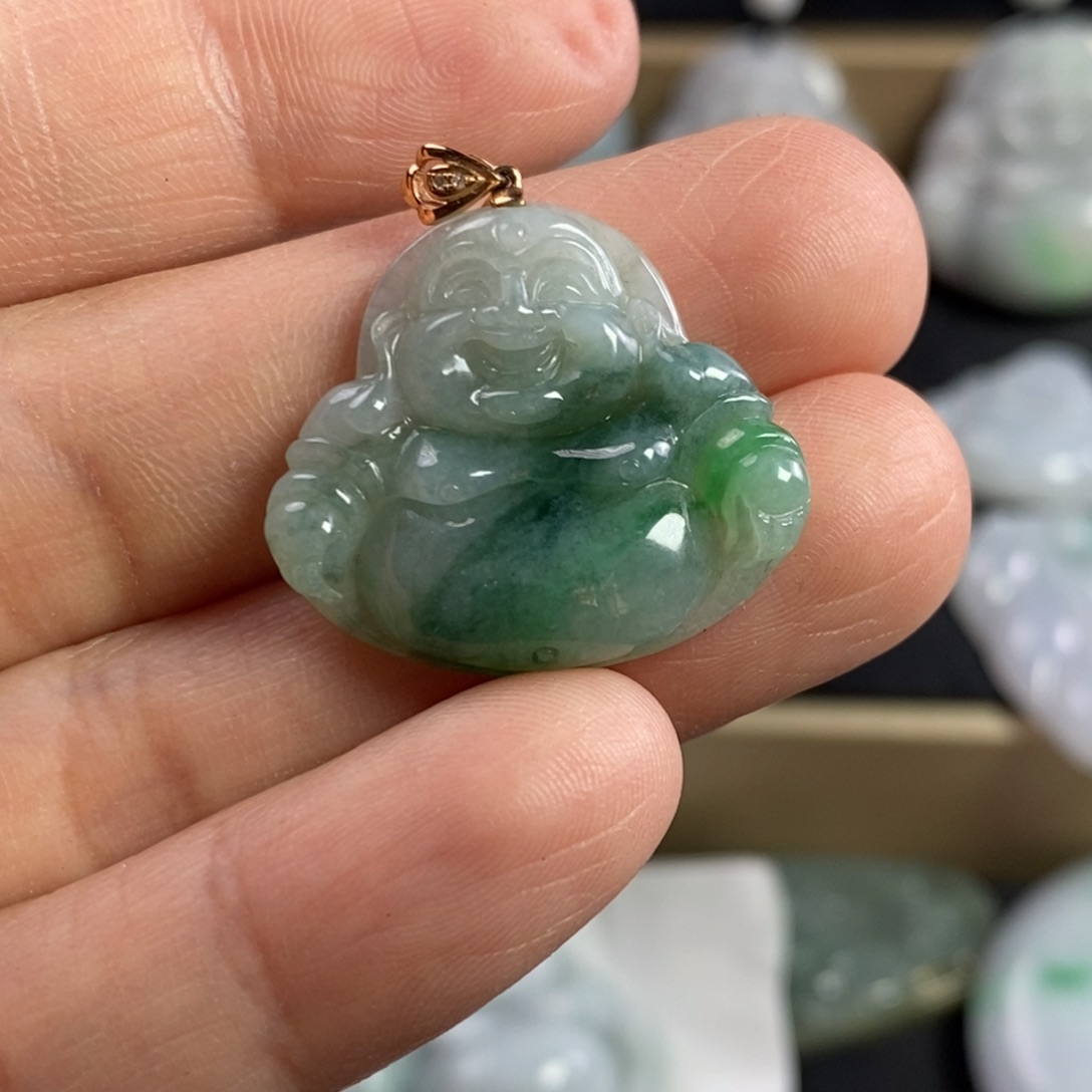 翡翠颈饰18K金镶嵌佛公