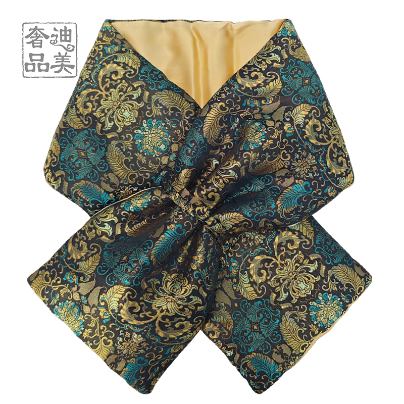 七七-（云锦-蕉叶莲纹）云锦香云纱秋冬加厚保暖小长巾14*90cm