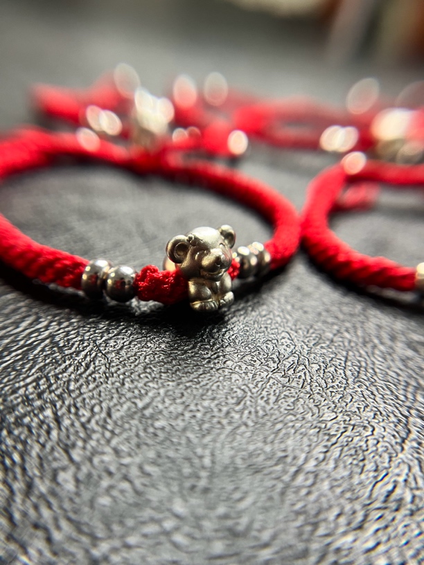 足银锦纶手链 S990足银红绳手链简约女款绳编本命年宝宝红绳