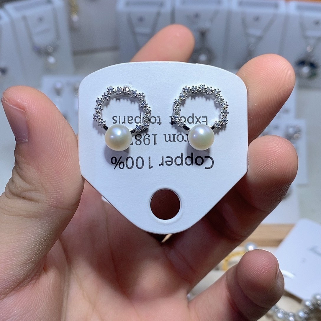 银S925镶嵌耳饰淡水珍珠