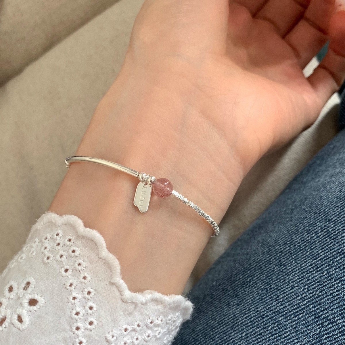 925银手链 925银碎银子草莓晶手链女轻奢清新甜美时尚草莓晶纯银