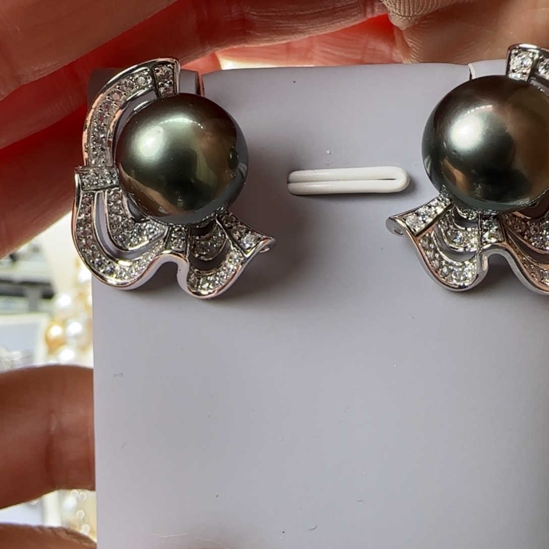 海水珍珠耳饰银S925镶嵌