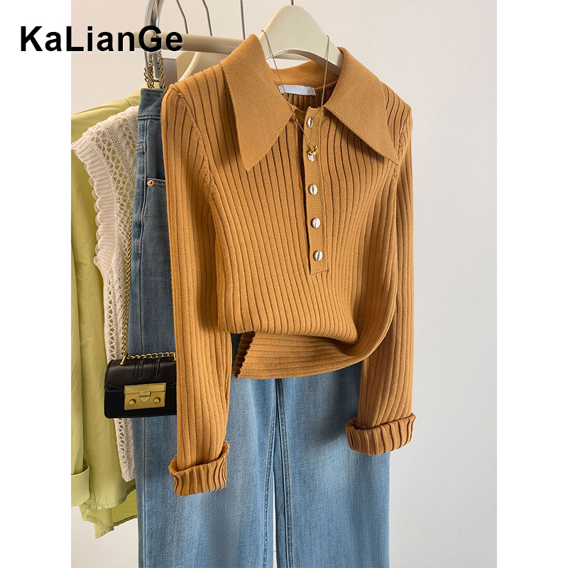 卡莲格/简约高级感纯色正肩上衣女秋季修身显瘦半开领针织打底衫