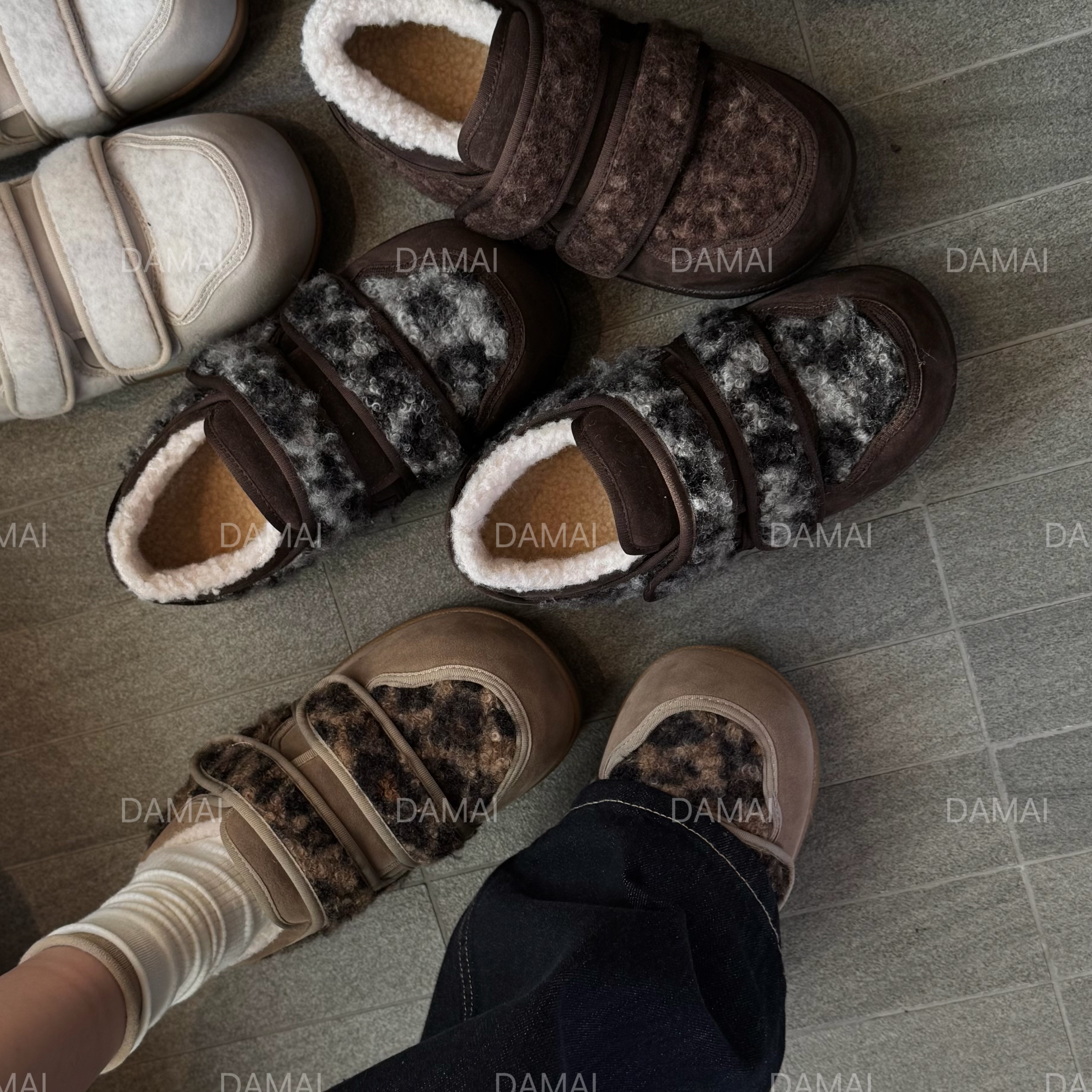 【DAMAI】麻薯小贝丨厚底勃肯鞋女2025新款魔术贴加绒加厚保暖棉鞋