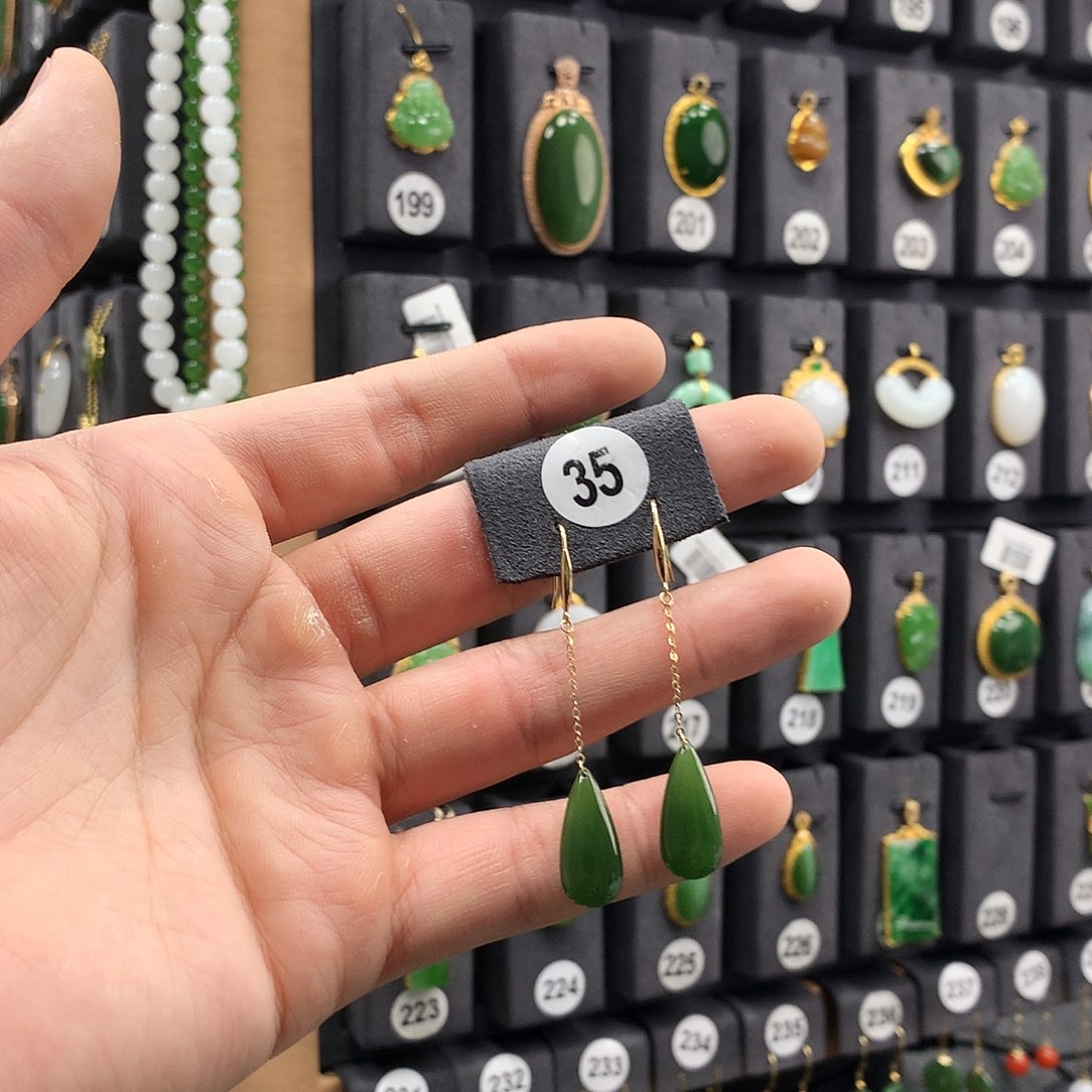 和田玉耳饰18K金镶嵌