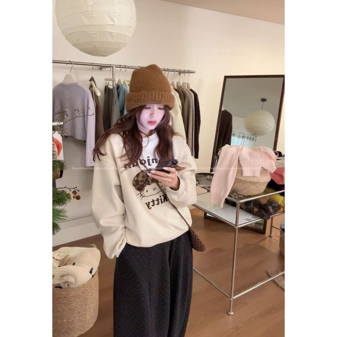 【mooi】'俏皮凯蒂'秋冬新款韩版ins风小众设计感加绒卫衣