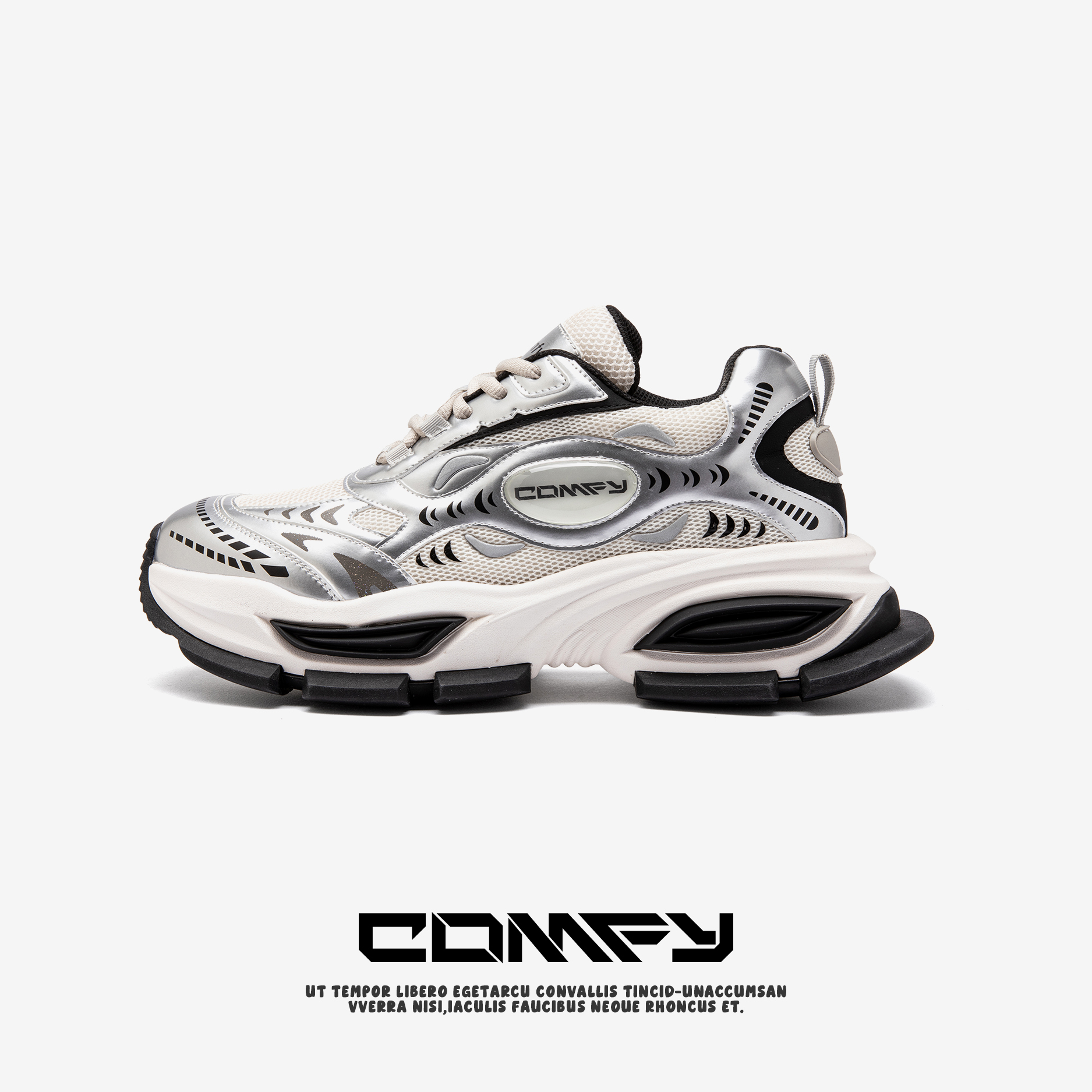 comfy【天使之眼】26ss｜隐形增高8公分时尚潮流液态银新款老爹鞋