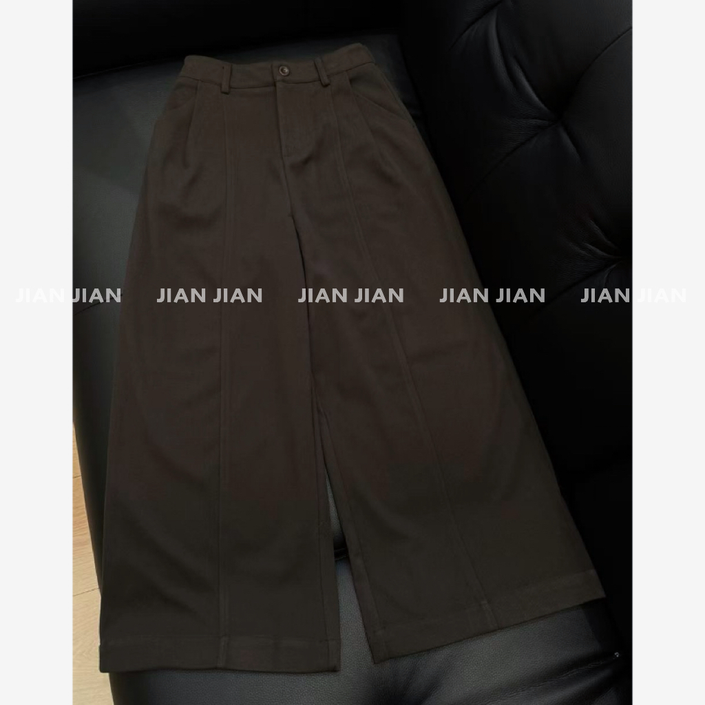 剪剪家【松弛漫游】秋冬款高腰毛呢宽松松紧直筒休闲裤K1373