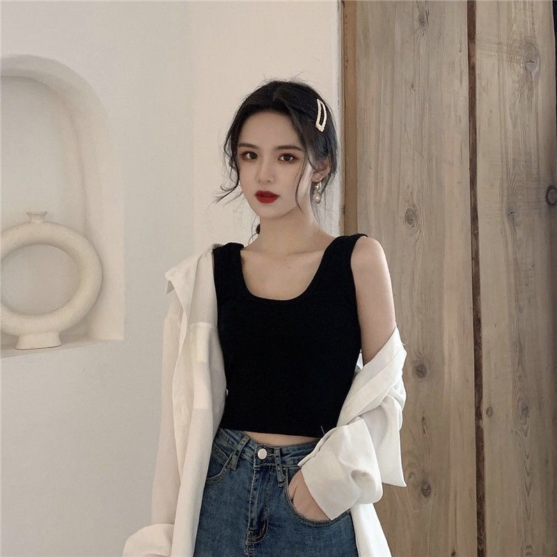 新款短款螺纹吊带背心女露脐外穿百搭辣妹打底背心女通勤