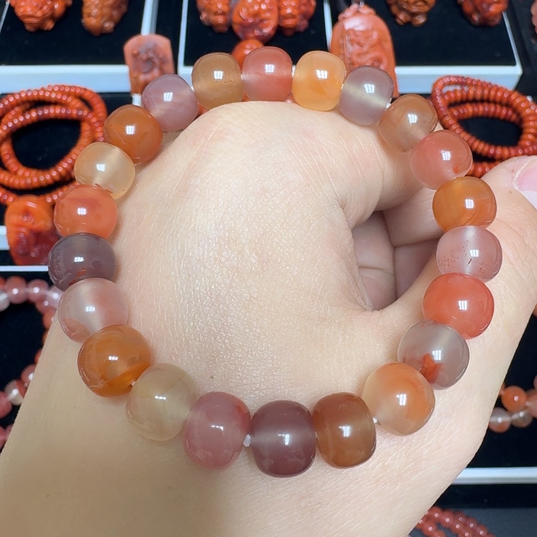 南红玛瑙未镶嵌川料瓦西水墨三色老邢多宝手链31.2g