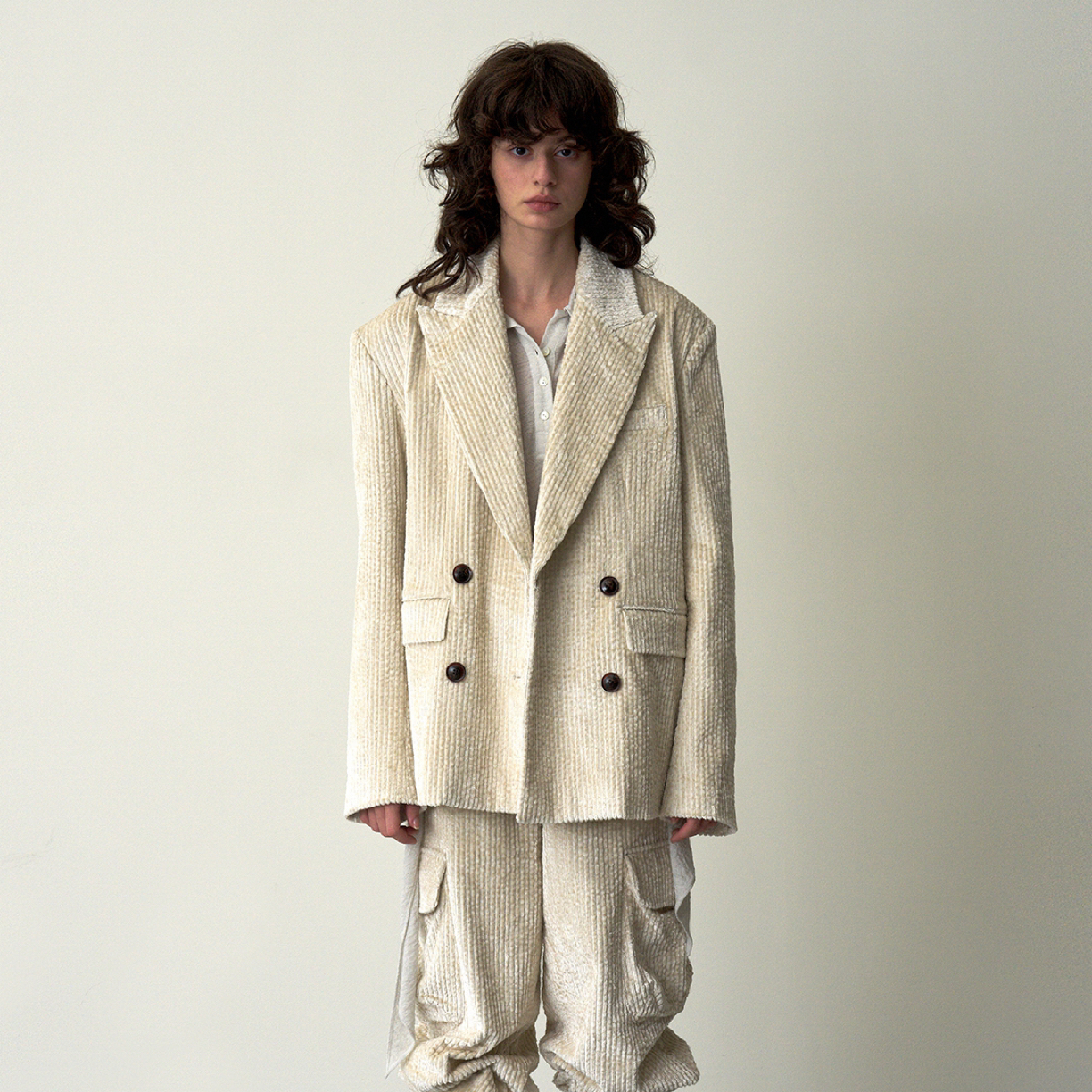 DOLLHAUS 25FW corduroy blazer-white灯芯绒光泽感米白外套