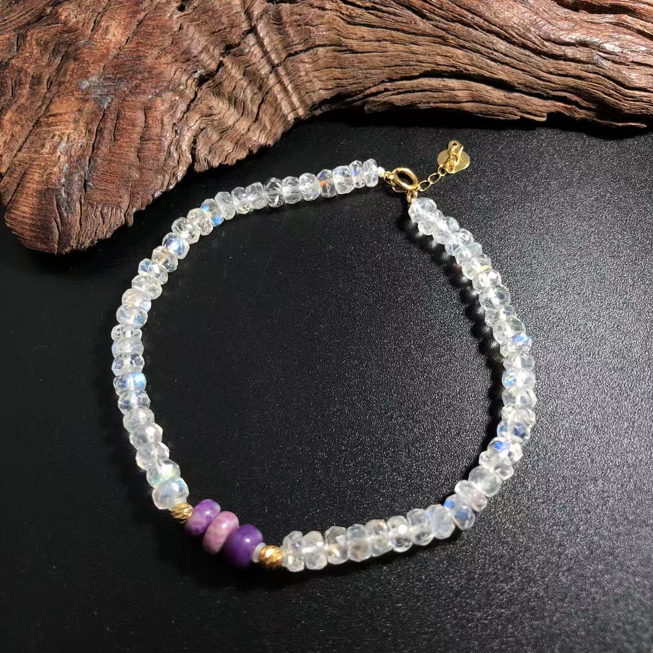 【圣芭黎】天然舒俱来手链算盘珠月光石切面18K5多样性发一D1484