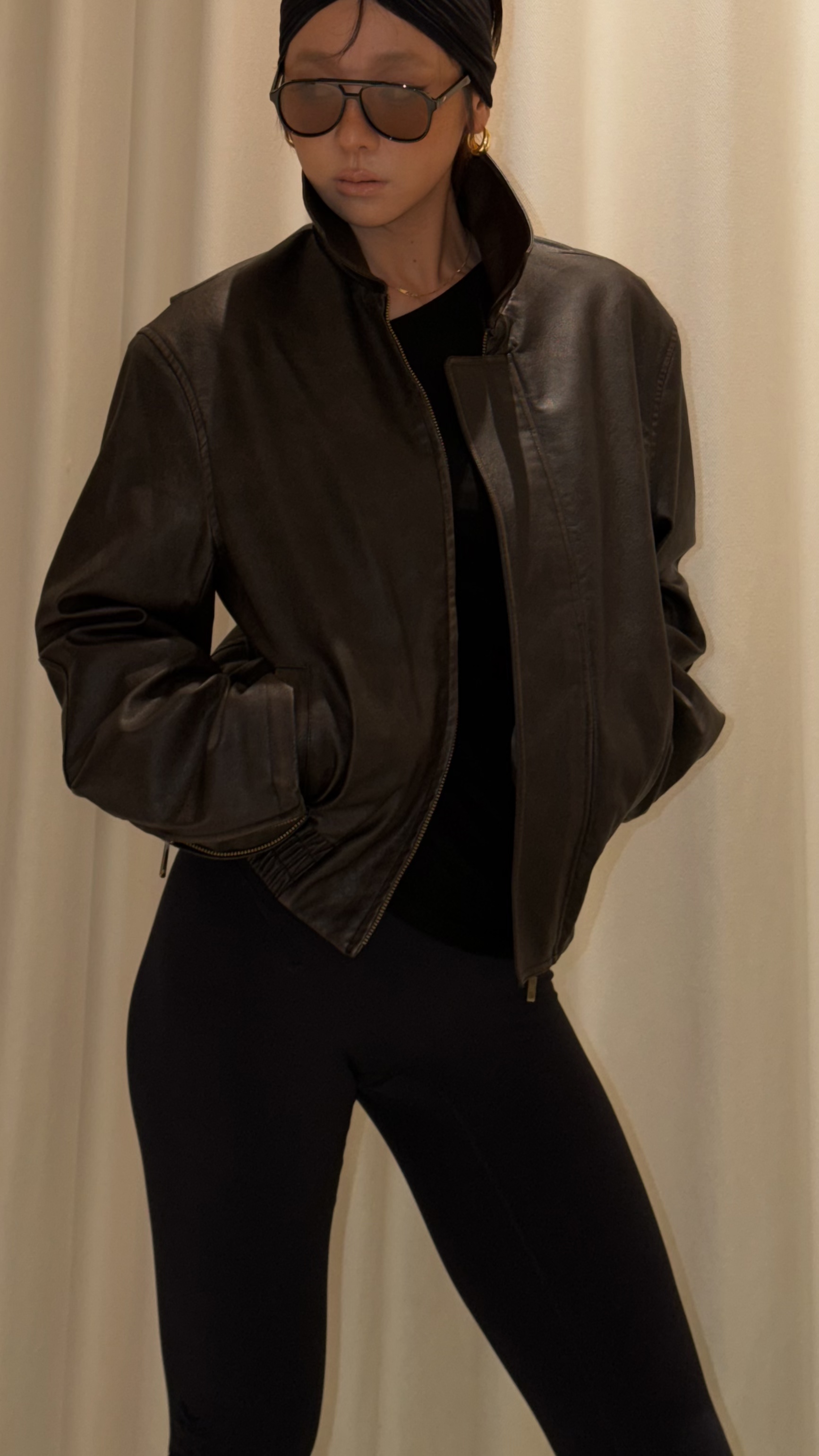 翻领机车复古风PU夹克外套女25720