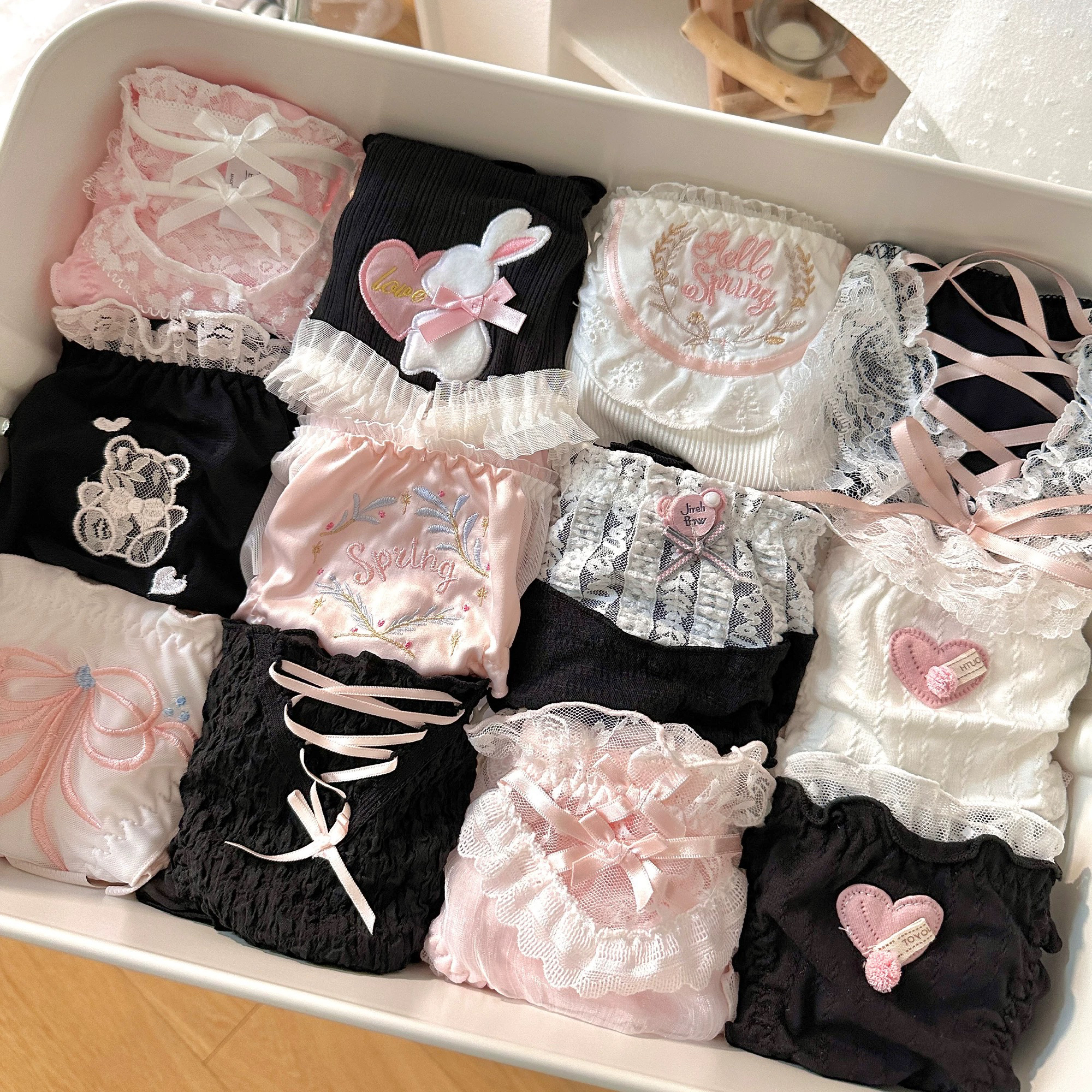 日系洛丽塔风小众内裤女纯欲风甜美可爱绑带刺绣舒适女士三角内裤
