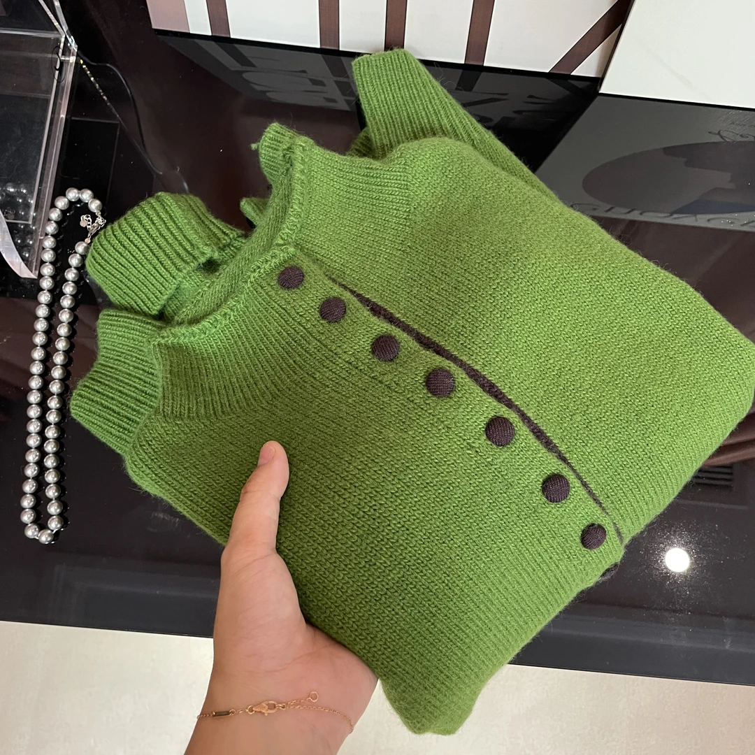 【撞色门襟】卷边半高领毛衣女秋冬撞色门襟包扣简约洋气针织开衫