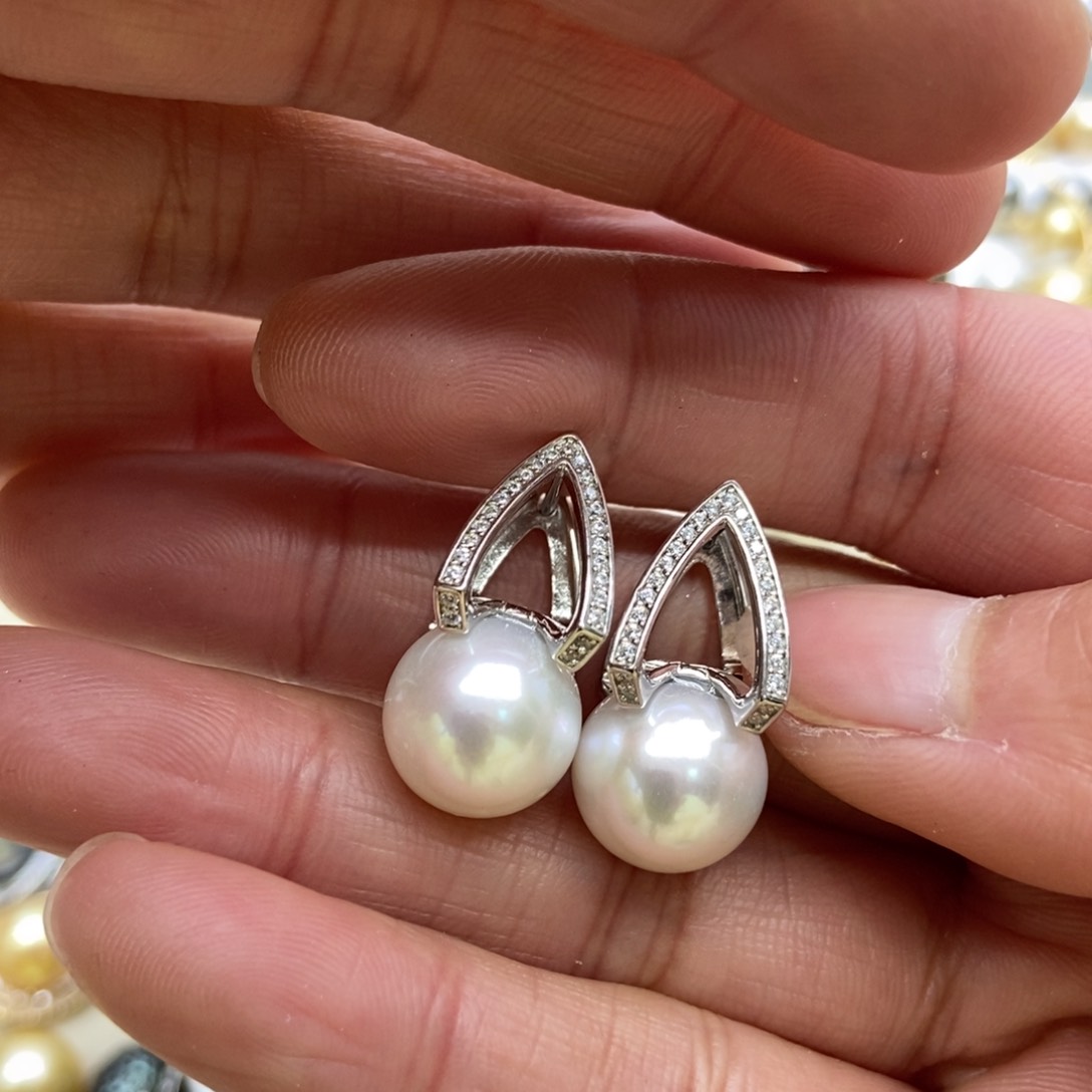 淡水珍珠耳饰银S925镶嵌