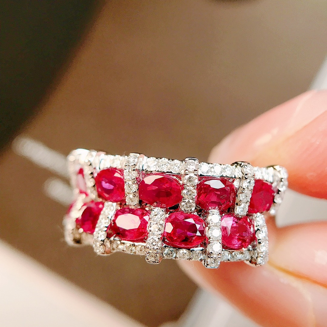 红宝石戒指/2.06ct天然红宝石18K金钻石附证#GB