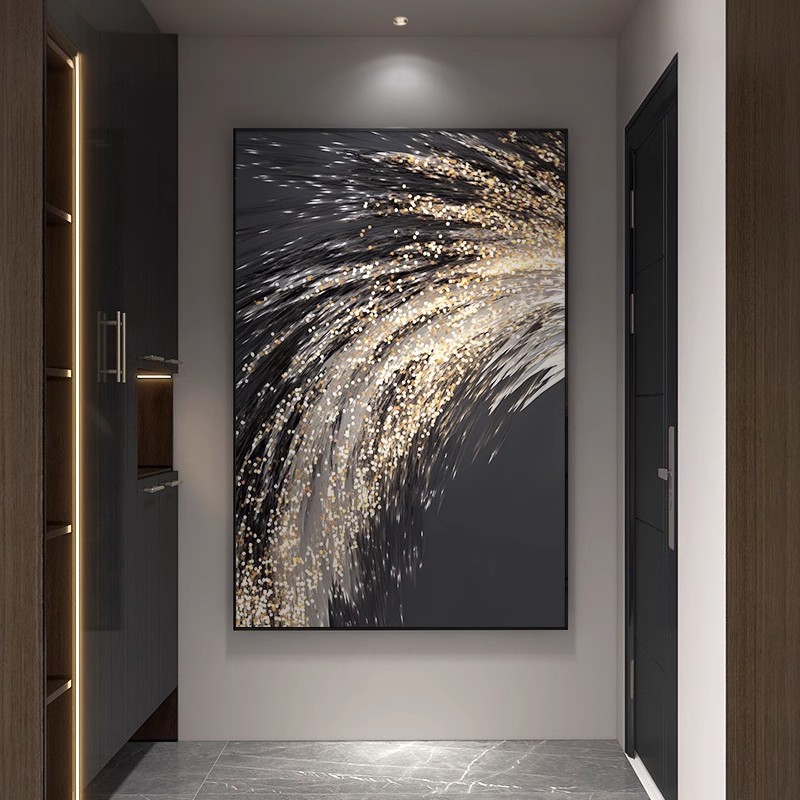 【星夜花火】抽象金箔鎏金玄关装饰画走廊过道壁画黑金色烟花客厅